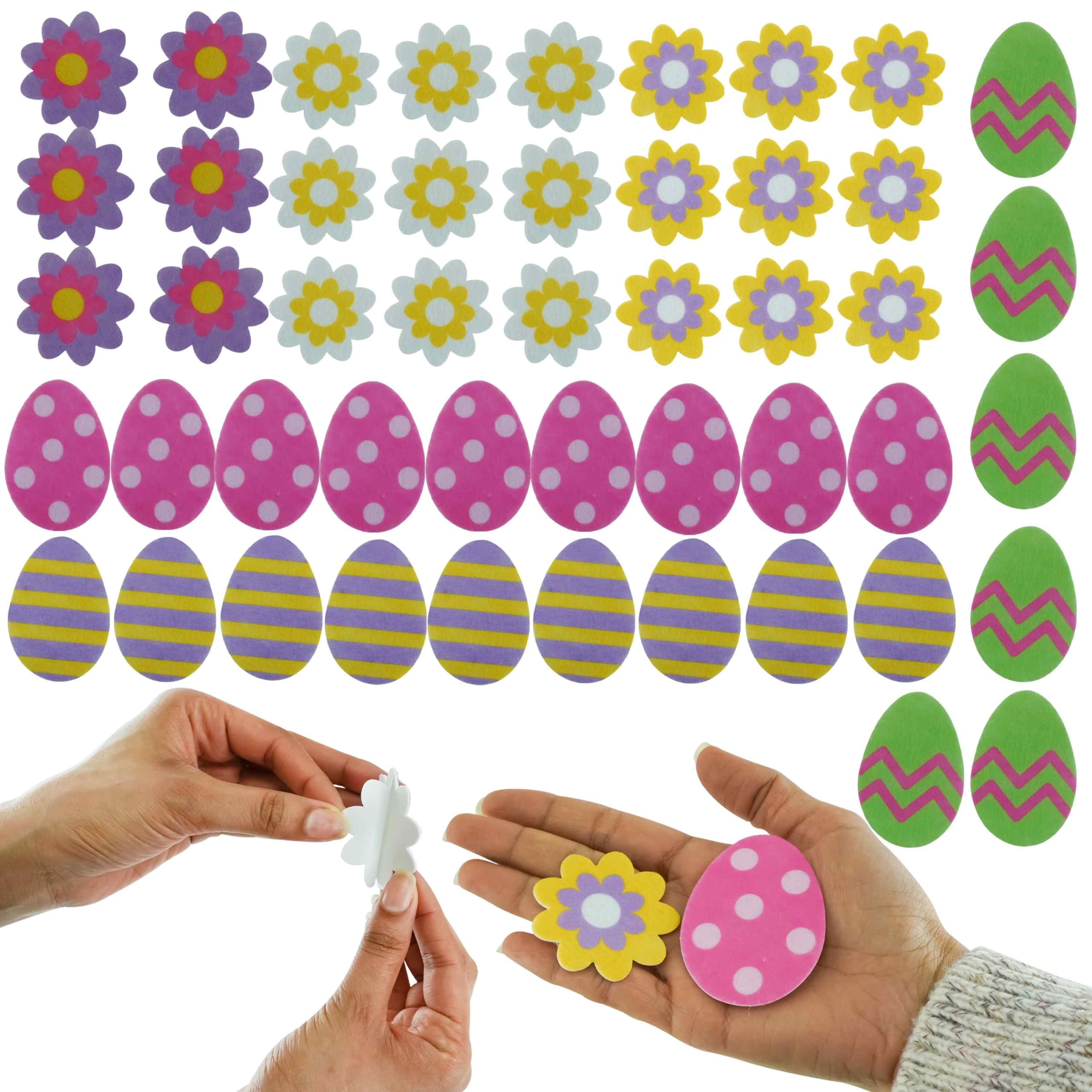 Srv Hub 48X Eggs & Flowers Stickers 48X Easter Foam Stickers - Self-Adhesive For Kids Easter Crafts, Easter Egg And Sunflower Shapes, Perfect For Diy Embellishment, Scrapbooking, And Decorative Fun