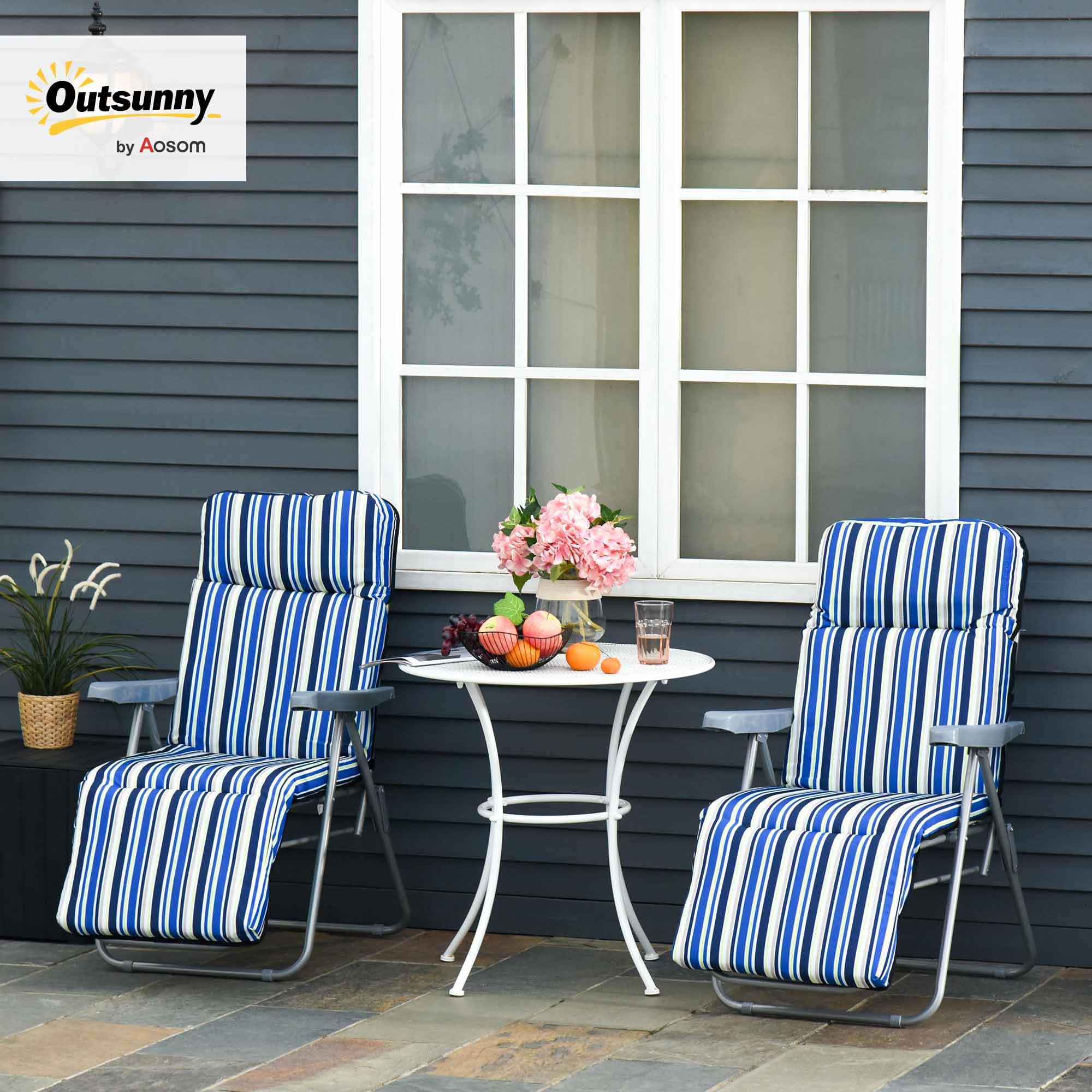 Outsunny Leżak 2 szt. składany z poduszką Niebieski 60x75x65-102 cm