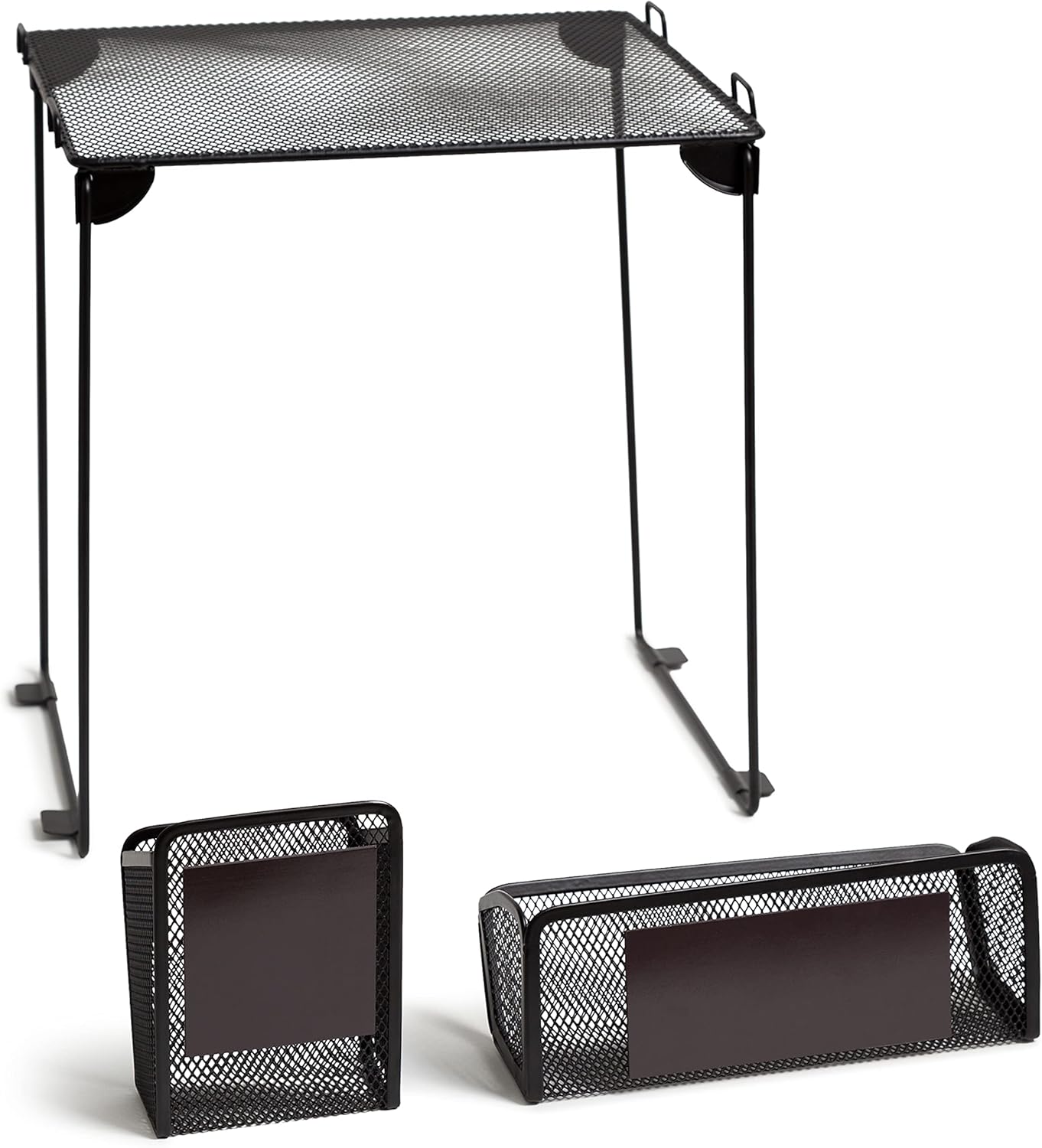 U Brands Mesh Locker Organization Kit, Includes Magnetic Cup, Folding Shelf and Bin, 3 Pieces (Black)