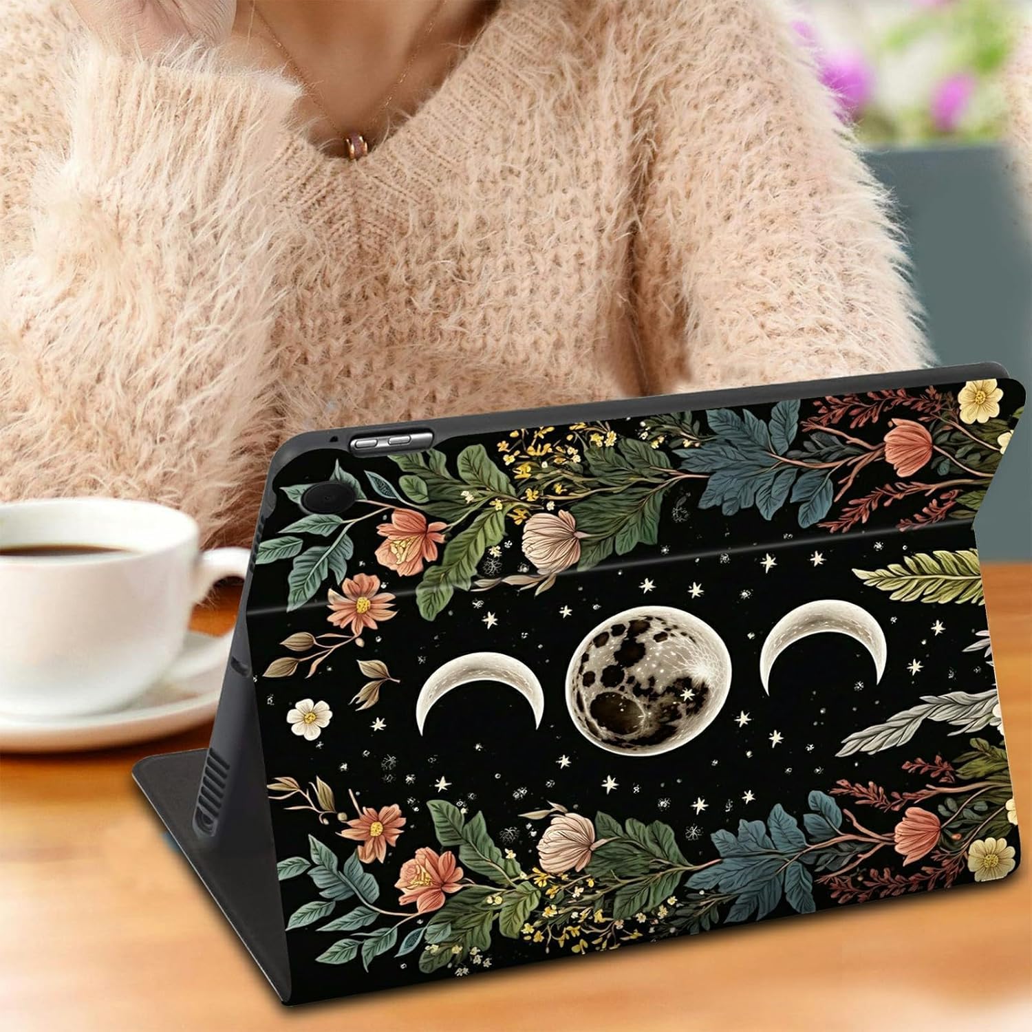 for All-New Fire HD 10 Tablet Case (13th Generation, 2023 Release Only) 10.1" PU Leather Slim Adjustable Stand Smart Cover with Auto Wake/Sleep for Fire Tablet 10 2023,Flower Moon Star
