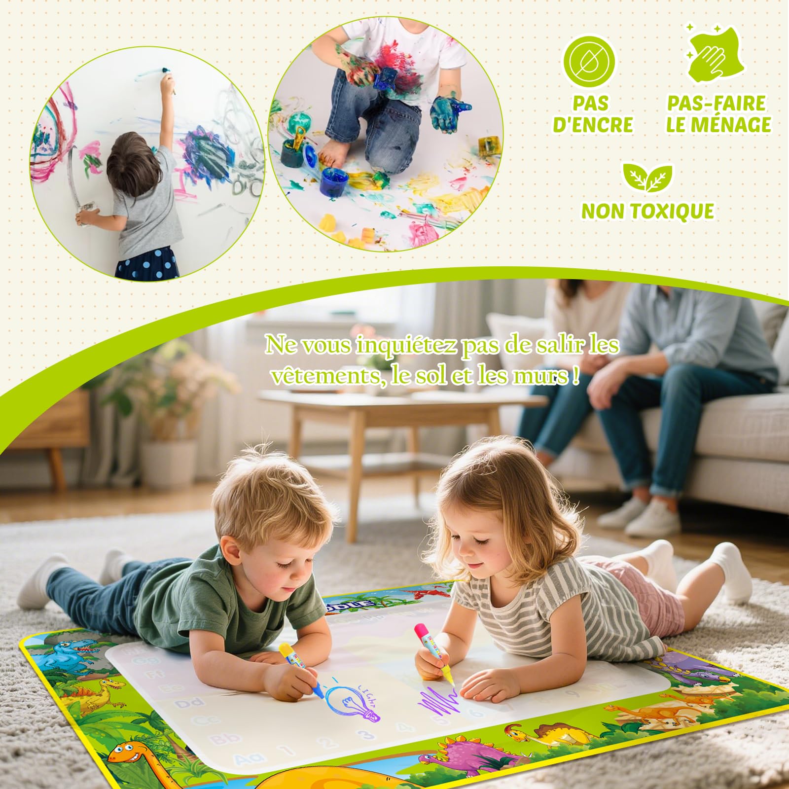 Tapis Dessin Eau 110x70cm Jouet Bebe 1-3 Ans Jouets Educatifs Coloriage Géant Cadeau Garçons Filles