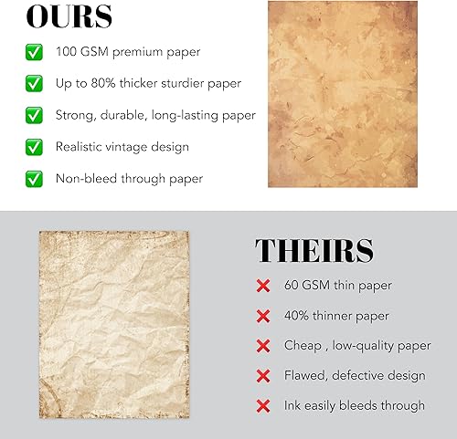 Vista 25 de Paquete de 50 papel clásico envejecido, papel estacionario vintage, uso para crear escritura, dibujo, bocetos, proyectos de pintura, apto