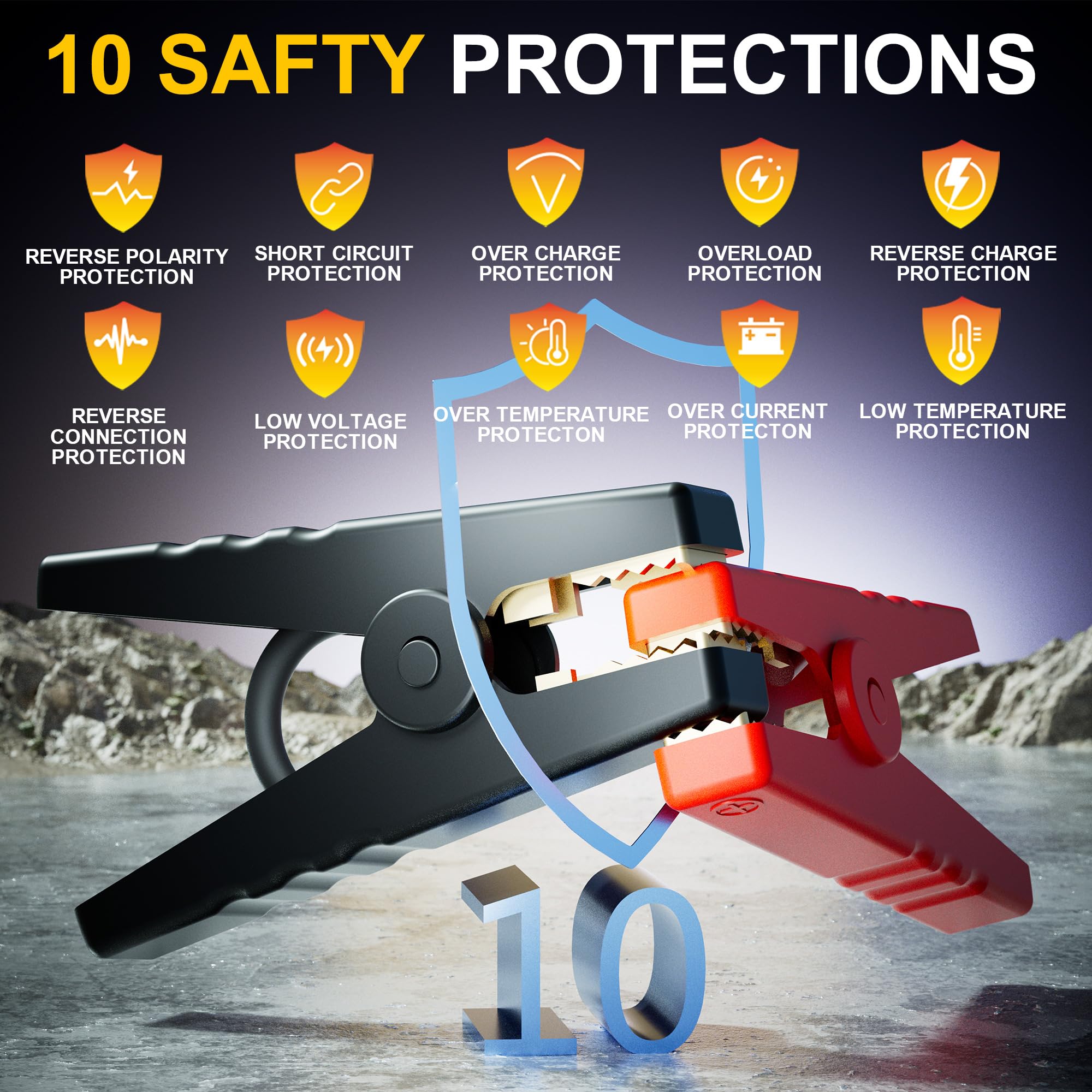 Jump Starter with Air Compressor, Car Jumper Starter Portable 6000A, 150PSI Tire Inflator/Air Pump, LED Flashlight for Up to 10.0L Gas / 8.0L Diesel Engines - 4