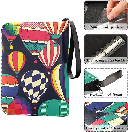Miniatura 4 de Carpeta para tarjetas de globos de aire caliente, 4 bolsillos, con 50 fundas para tarjetas, álbum para 400 tarjetas, 3 anillos, vitrina para