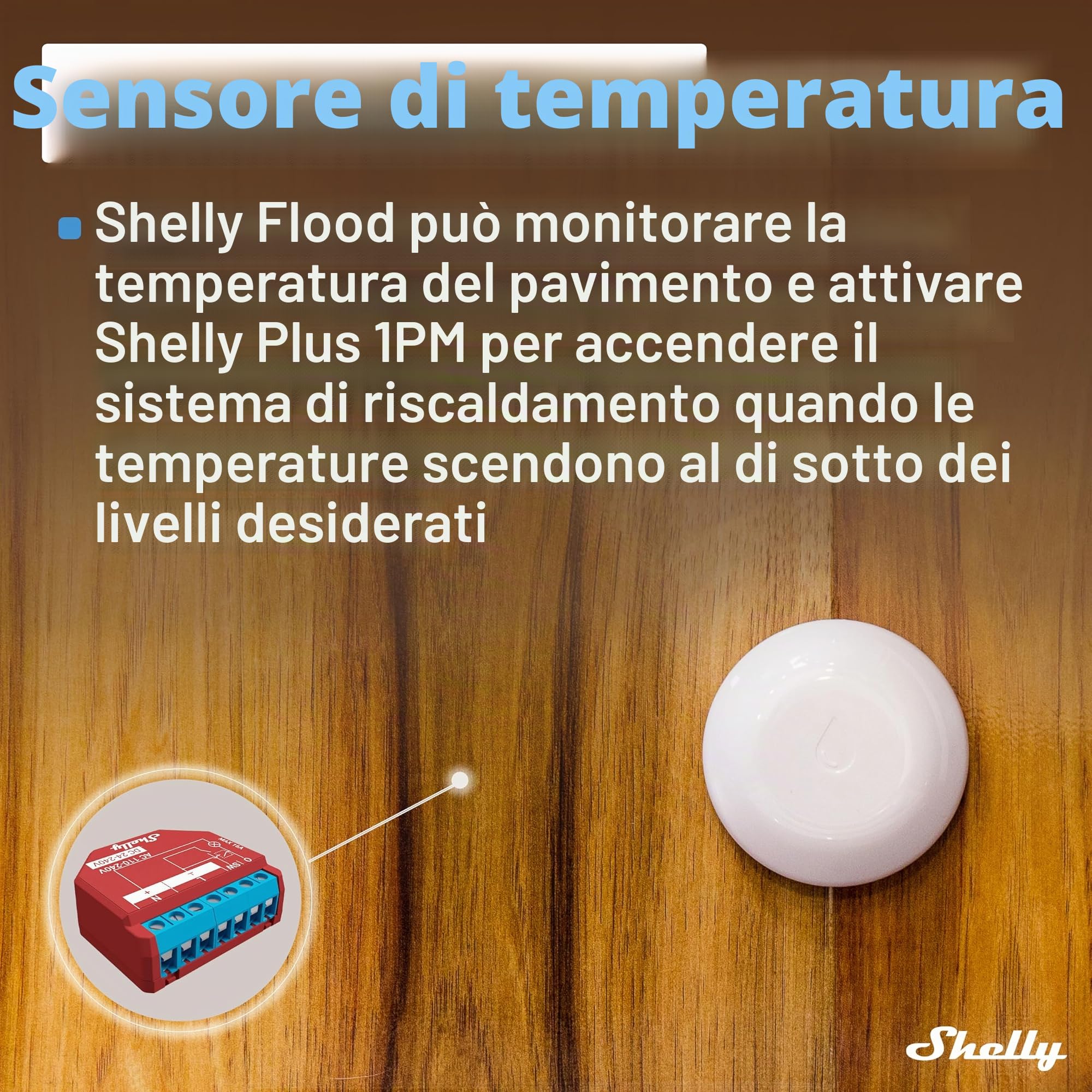 Shelly Flood, Sensore Perdita Liquidi e Sensore di Temperatura,WiFi, Smart, Compatibile con App, Notifiche immediate, Sicurezza Domestica, Durata Batteria 18 mesi, Bianco