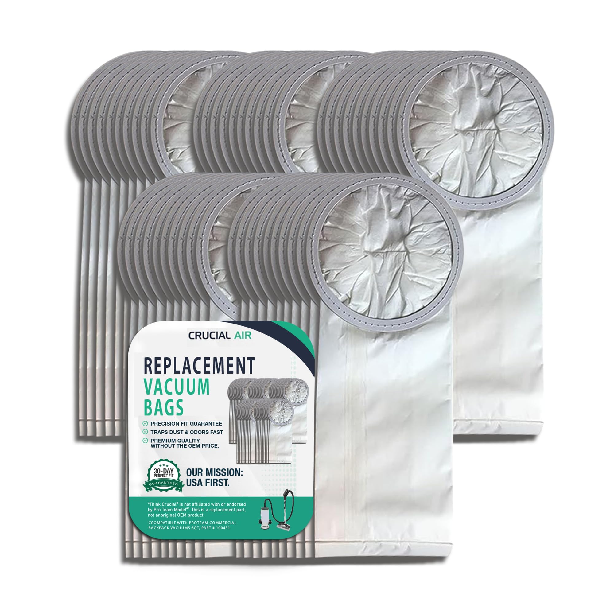 50 High-Efficiency Replacement Vacuum Bags – Compatible with ProTeam Commercial Backpack Vacuums 6QT, Part # 100431 - Easy Installation - (50-Bags) by Think Crucial