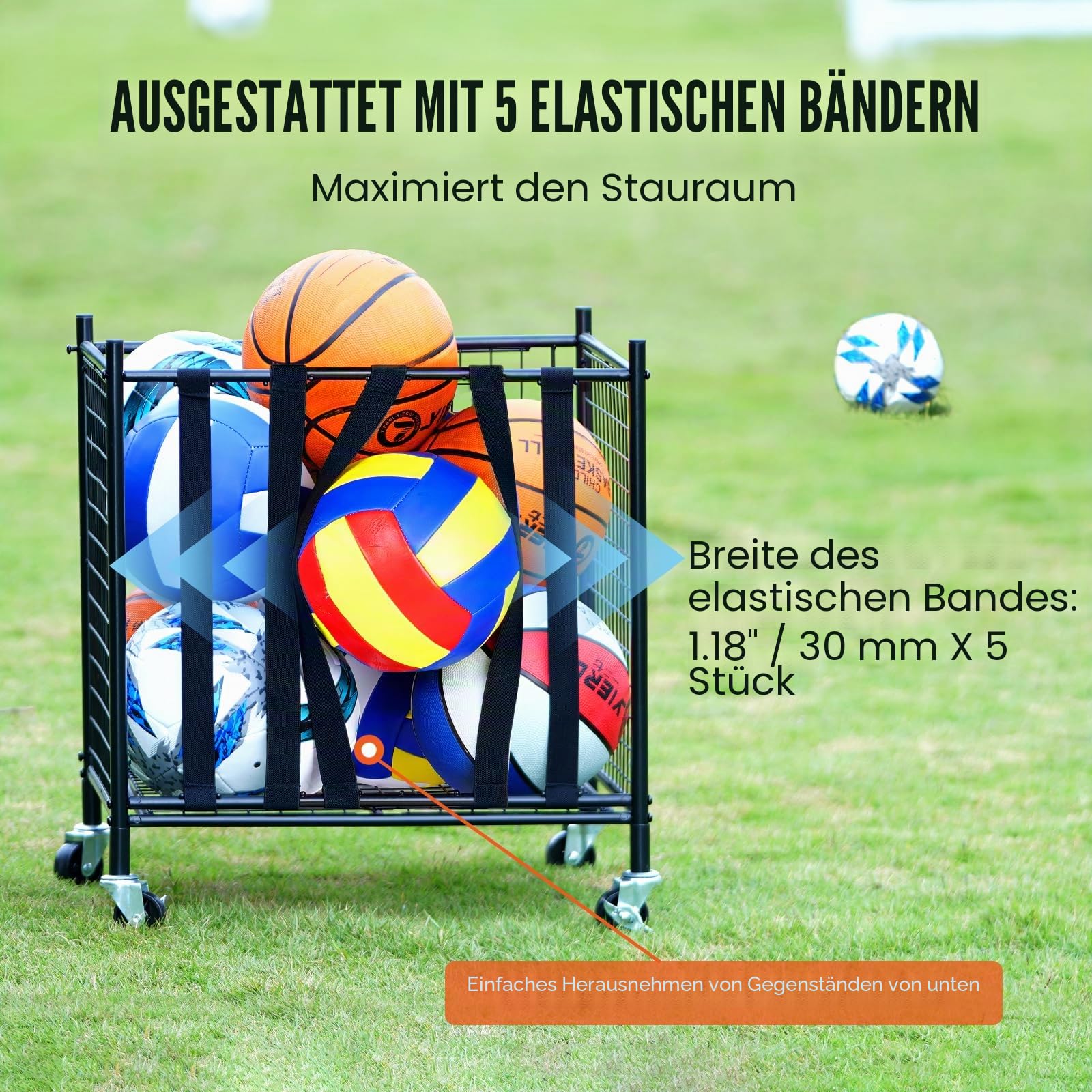 VEVOR Ballwagen Rollwagen 507 x 500 x 545 mm Sportbällen, Abschließbarer Basketballkäfig Ballkäfig, Sportausrüstung für den Innen- und Außenbereich, Rollbar Aufbewahrungswagen aus Stahl für Garagen