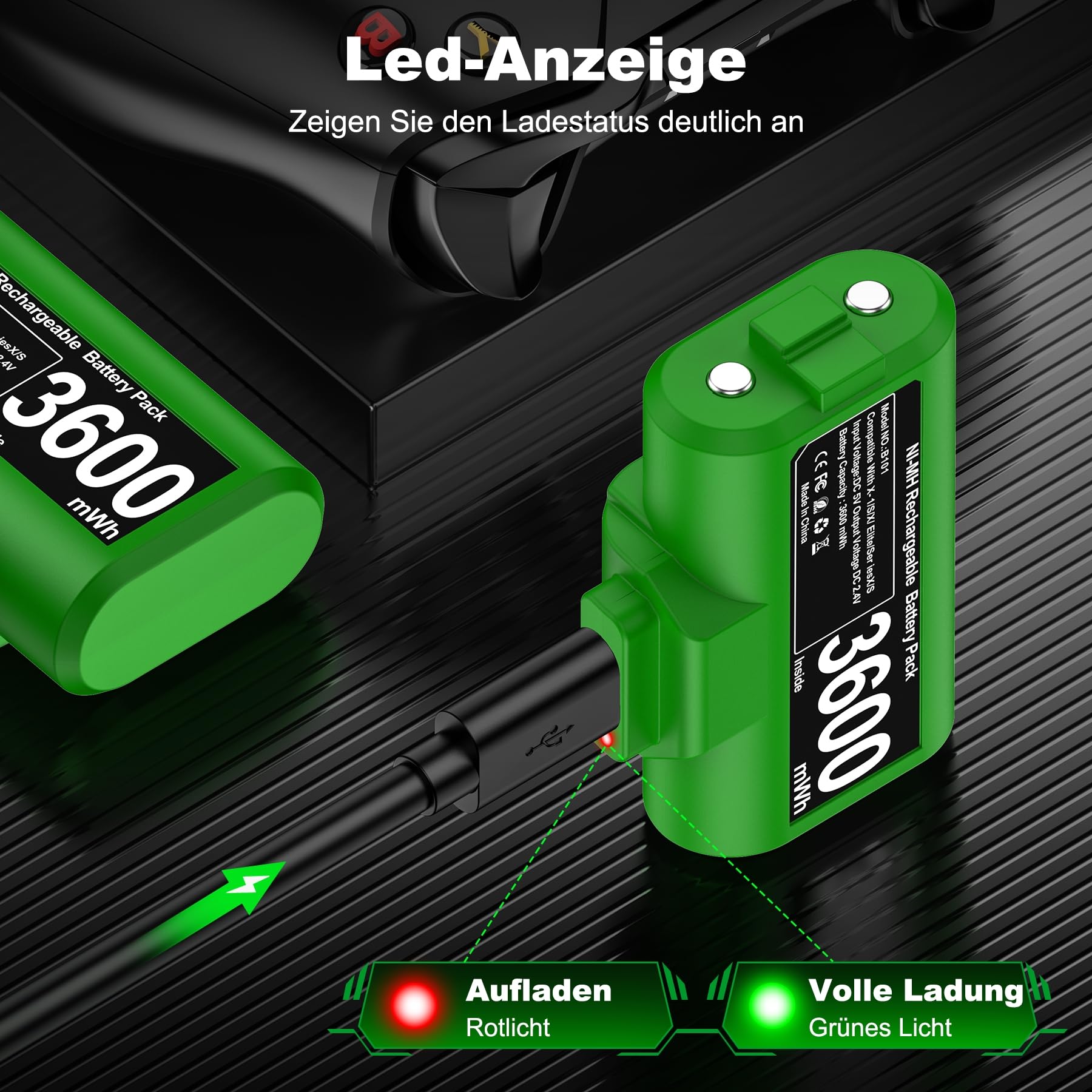 2 baterías de 3600 mWh para controlador de Xbox, juego y carga para controlador Xbox Series X, batería recargable con 12 horas de tiempo de reproducción/pantalla LED compatible con Xbox Series X/S,