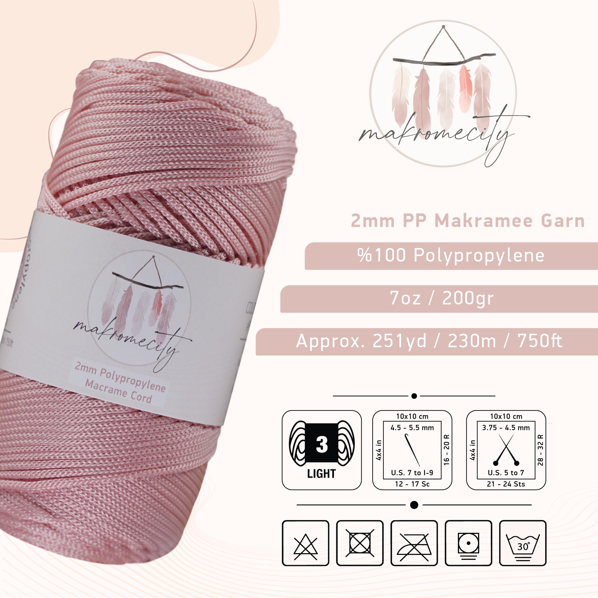 Makromecity, Cordon en polyester pour macramé, 2 mm x 228,6 m 2 mm