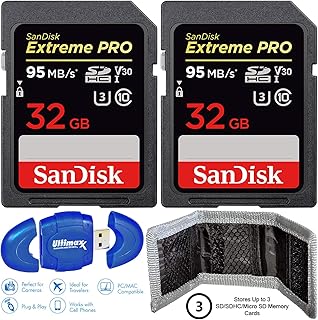 Dual SanDisk Extreme PRO 32GB SDHC UHS-I Memory Cards (2 Cards) Bundle with High Speed Memory Card Reader & Memory Card Wallet
