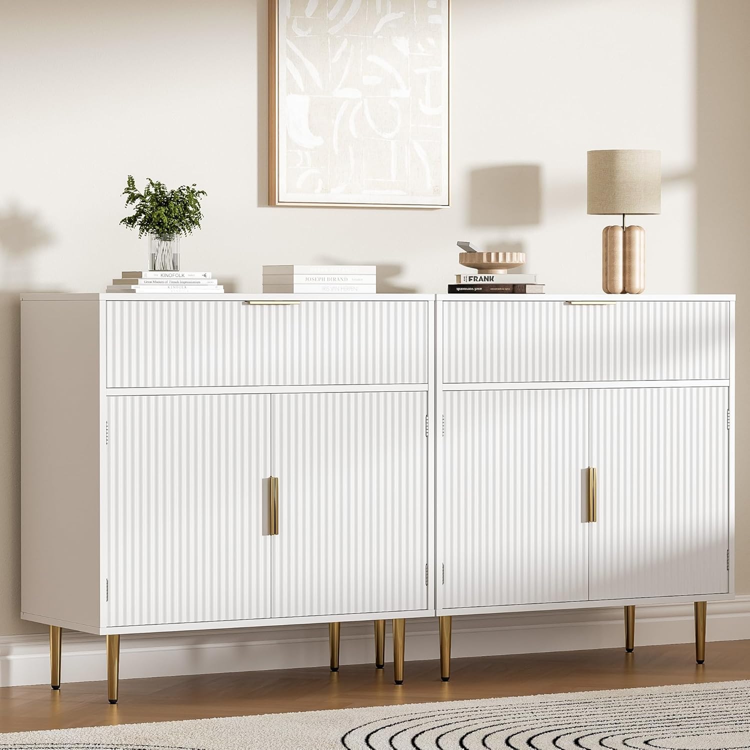 Housoul Coffee Bar Cabinet with 2 Doors & Drawer, Sideboard Buffet with Adjustable Shelves, Accent Liquor Cabinet with Storage, Console Table for Living Dining Room, White