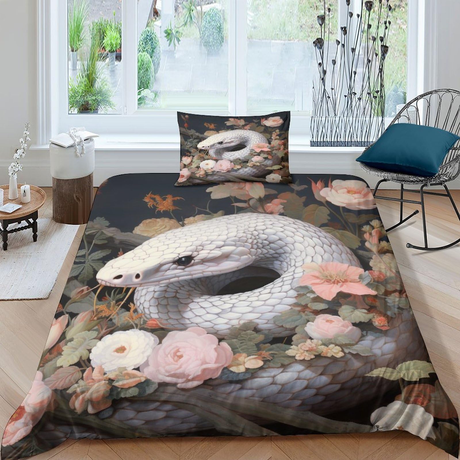 Serpent housse de couette anti-plis pour lit simple, parure de lit zippée facile à laver