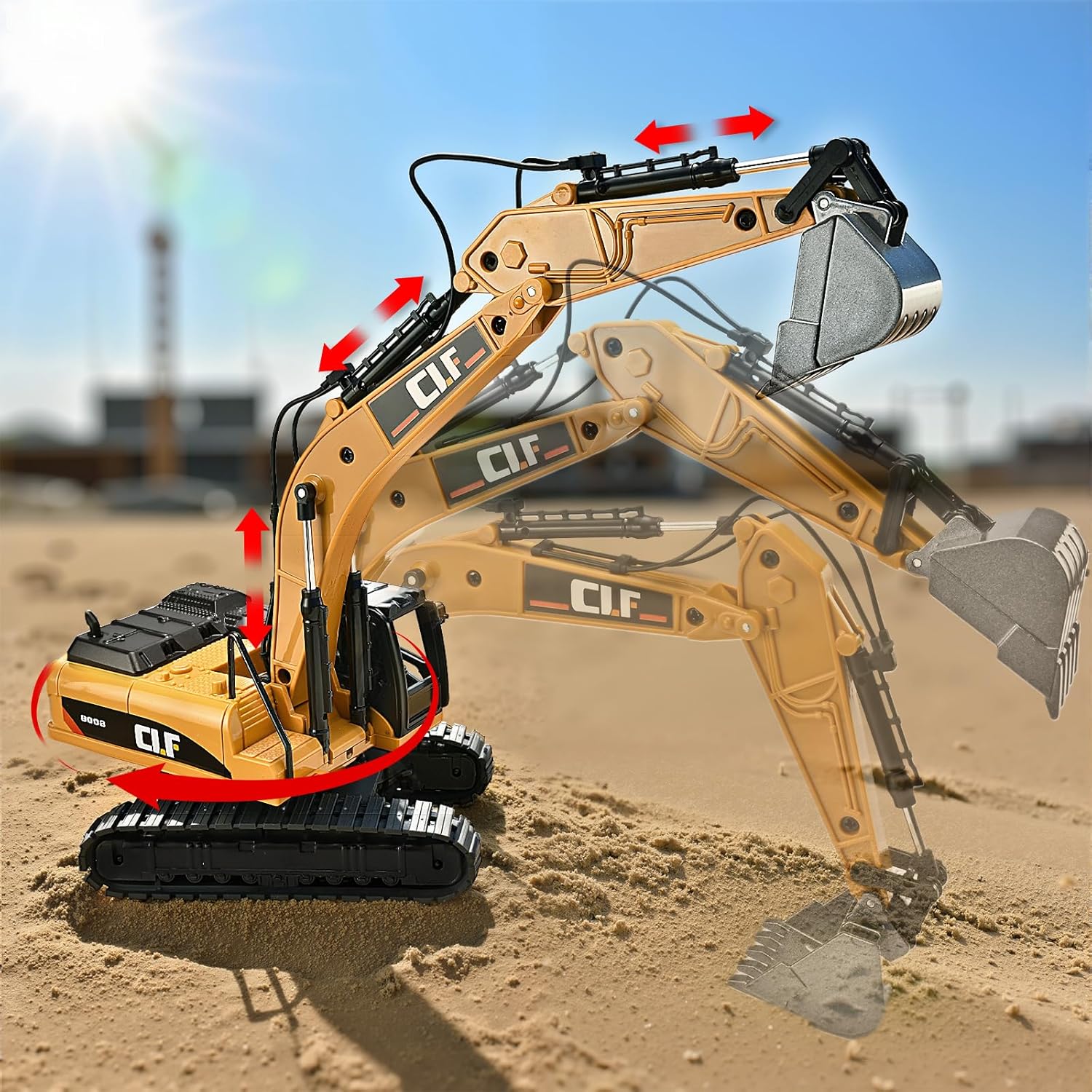 Excavator Toys for Boys 3-5 Year Old,Crawler Excavator Toy with Rotatable Fuselage Workbench and Stretchable Robotic Arm,Digger with Simulated Lights,Digger Toys for Kids 3-5