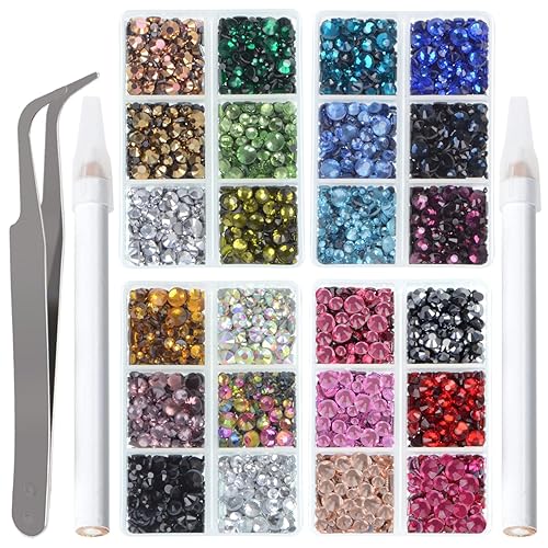 LPBeads 10000 diamantes de imitación termoadhesivos con parte trasera plana, 24 diamantes de imitación de colores mixtos con pinzas y bolígrafo de
