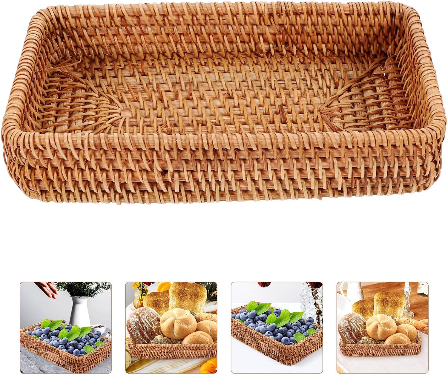 Woven Rattan Bread Basket Portable Rustic Serving Basket for Banquets