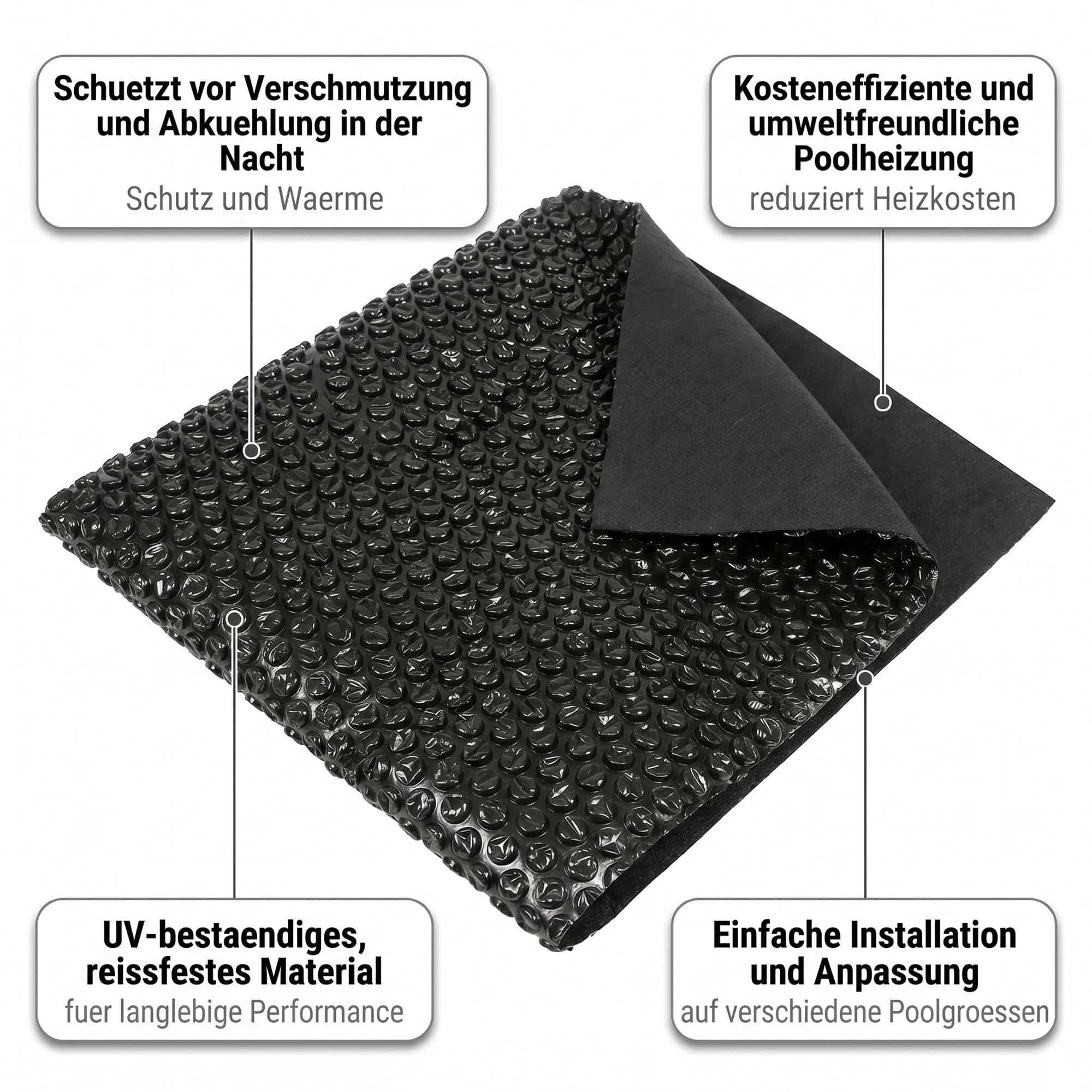 Mucola Pool Solarfolie Rechteckig 600x400 cm Schwarz – Poolabdeckung PVC mit Luftkammern und Ösen | spart bis zu 70% Heizkosten, reduziert Verdunstung, UV-beständig, zuschneidbar für Einbaupool