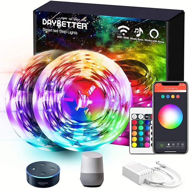 Daybetter Taśma świetlna LED z obsługą Tuya WiFi, Alexa, Asystentka Google do sypialni i tekstyliów domowych