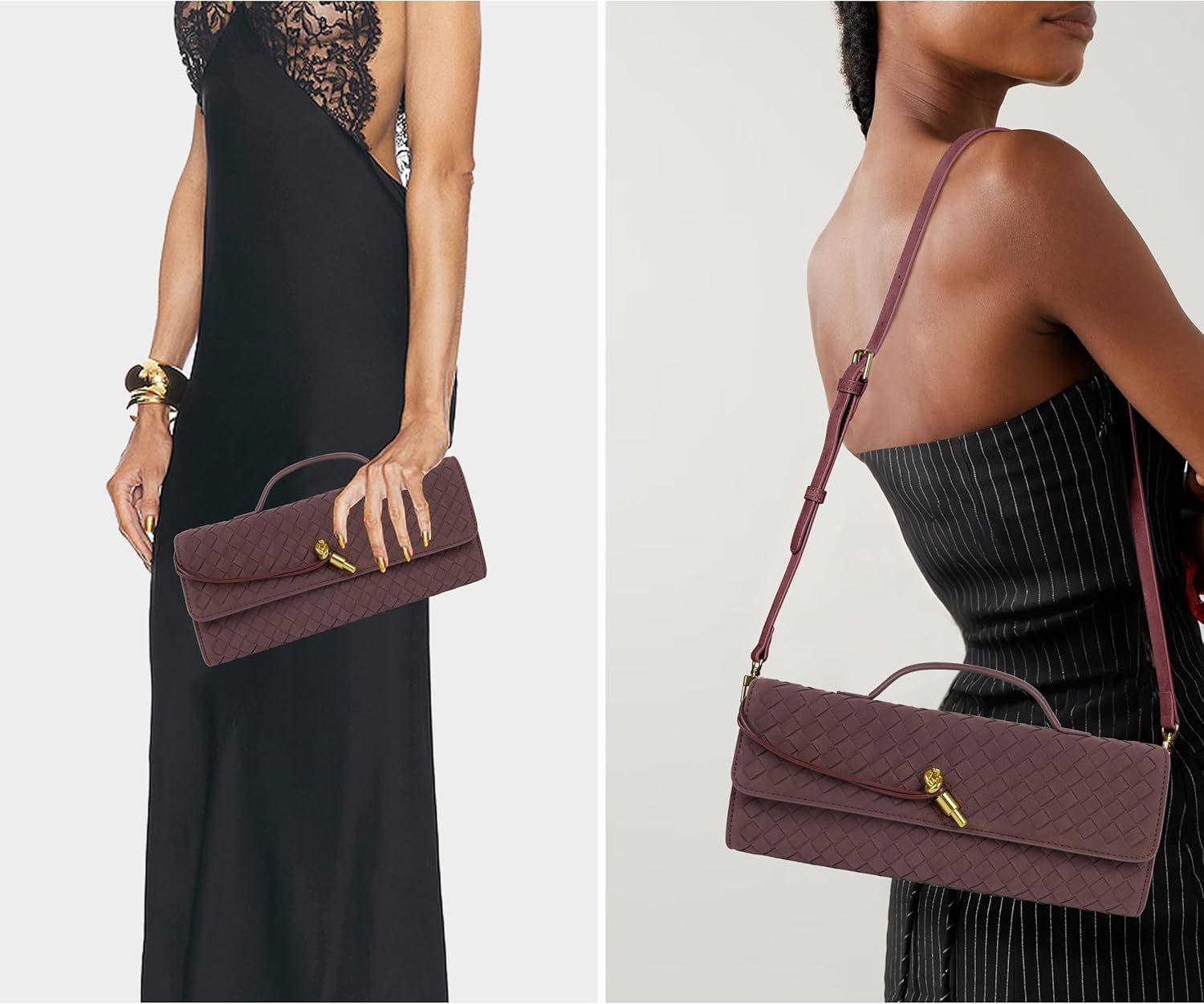 Joryin Woven Purse for Women Evening Clutch Woven Leather Handbags Suede Crossbody Bag Purse Formal Evening Bag - Image 2