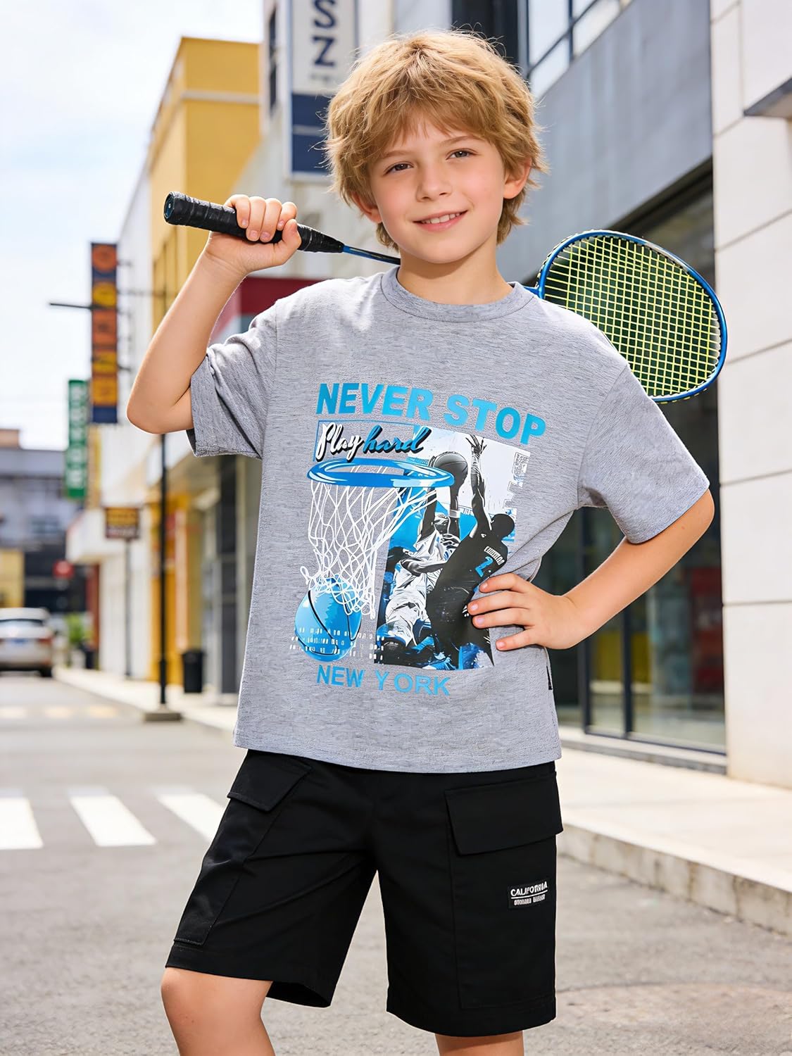 Boys Clothes 2PCS Outfits Basketball Print T Shirt & Cargo Shorts Summer Kids Clothes Teen Clothing Sets 7-12Y - Image 2