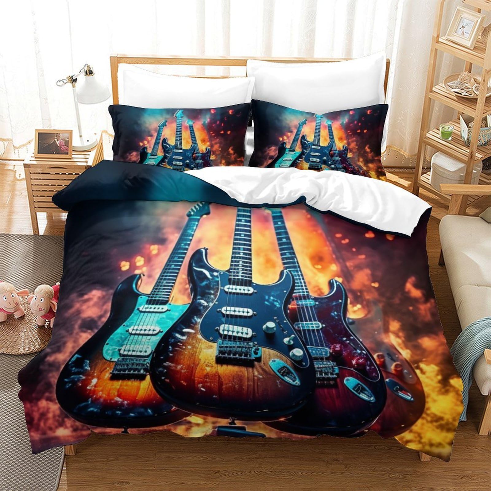 Parure de lit guitare 260x220cm de haute qualité avec motif tridimensionnel