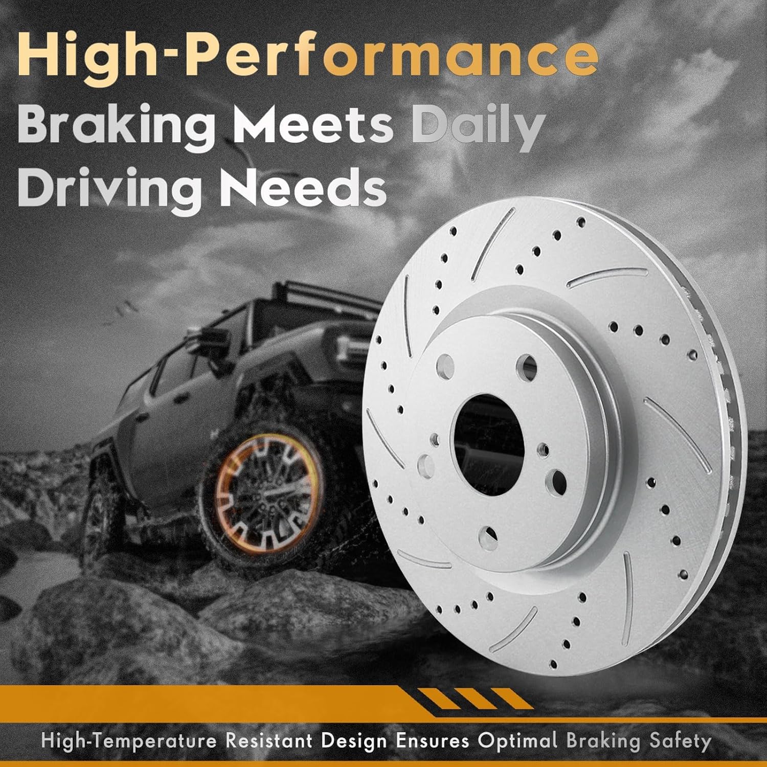 Betthand Front Brake Kits for Toyota Camry 2007-2017, Avalon 08-18, Lexus ES350 2007-2018, Lexus ES300h 13-18, Geomet-Coated Discs, Drilled & Slotted, Geomet-Coated Rotors And Ceramic Pads, KOE3053
