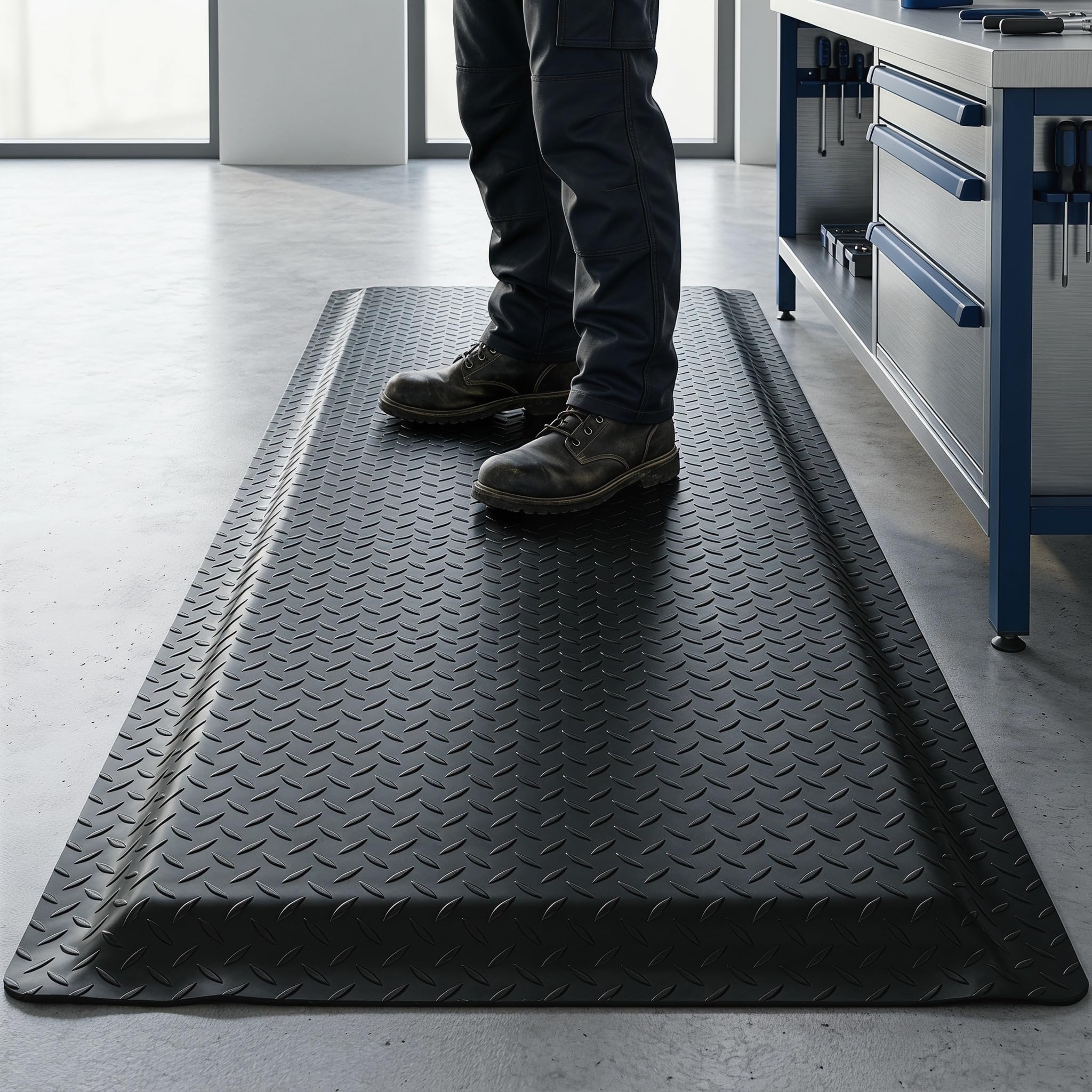Nisorpa Alfombrilla antifatiga industrial, 60 x 150 cm, patrón de placa de diamante, negro, resistente alfombra de pie