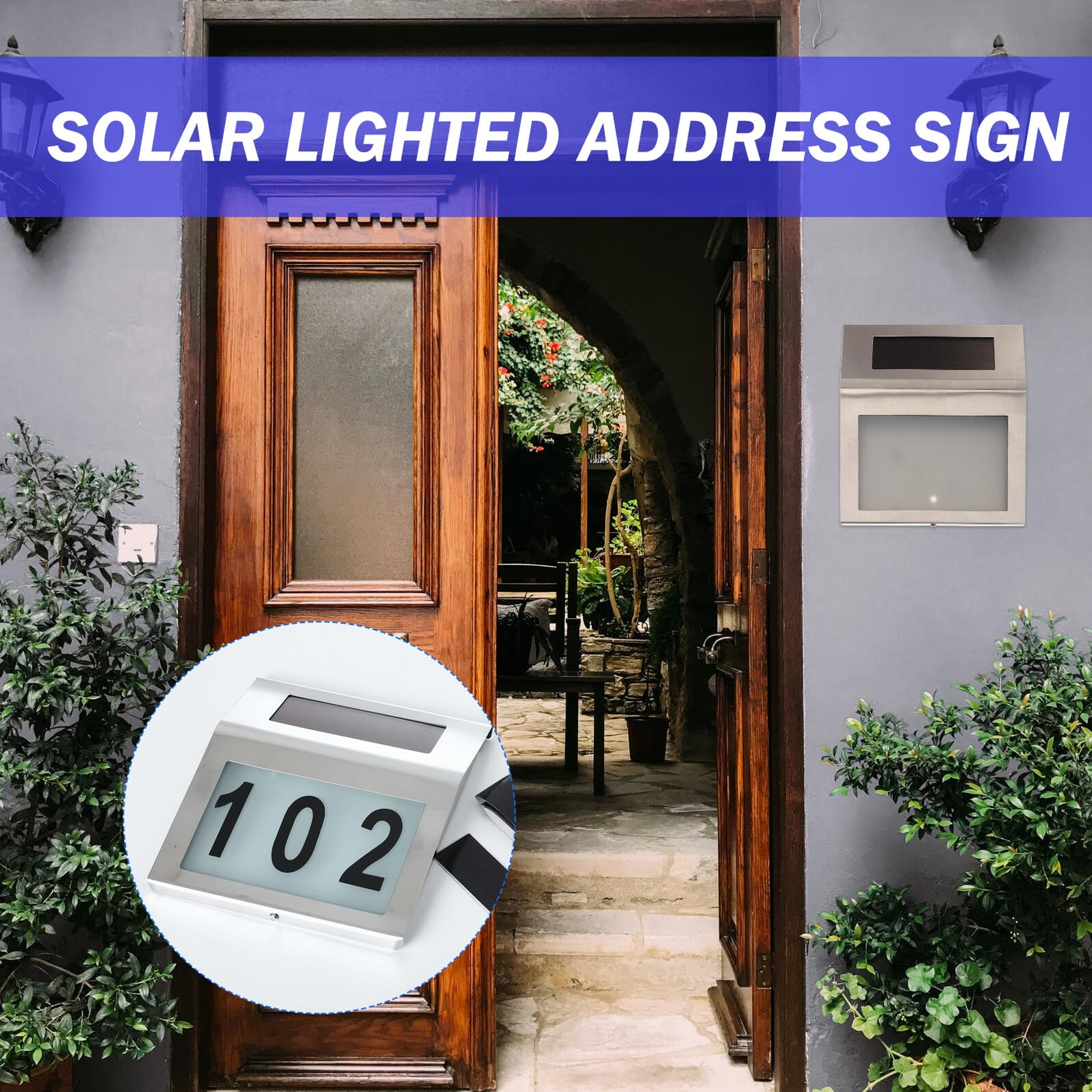 Anneome Lampada Solare Esterno con Numero Indirizzo Illuminato LED Lampada da Parete in Acciaio Inossidabile Targa Solare Ricaricabile per Casa e Giardino