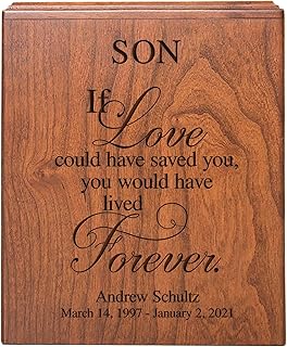 Lifesong Milestone Personalized Cherry Wood Cremation Urns for Human Ashes For Son Child Man - Large Adult Urn Ash Holders For Human Ashes - Keepsake Urns For Human Ashes Wooden Box For Funeral Burial