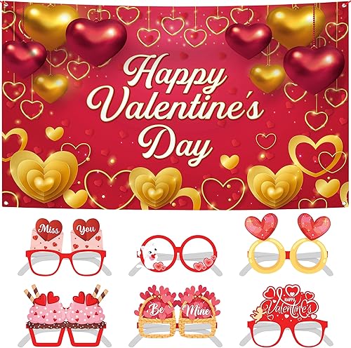 KatchOn, Cartel de feliz día de San Valentín XL, paquete de 13 Lindas gafas de San Valentín Fondo de San Valentín para decoraciones de San