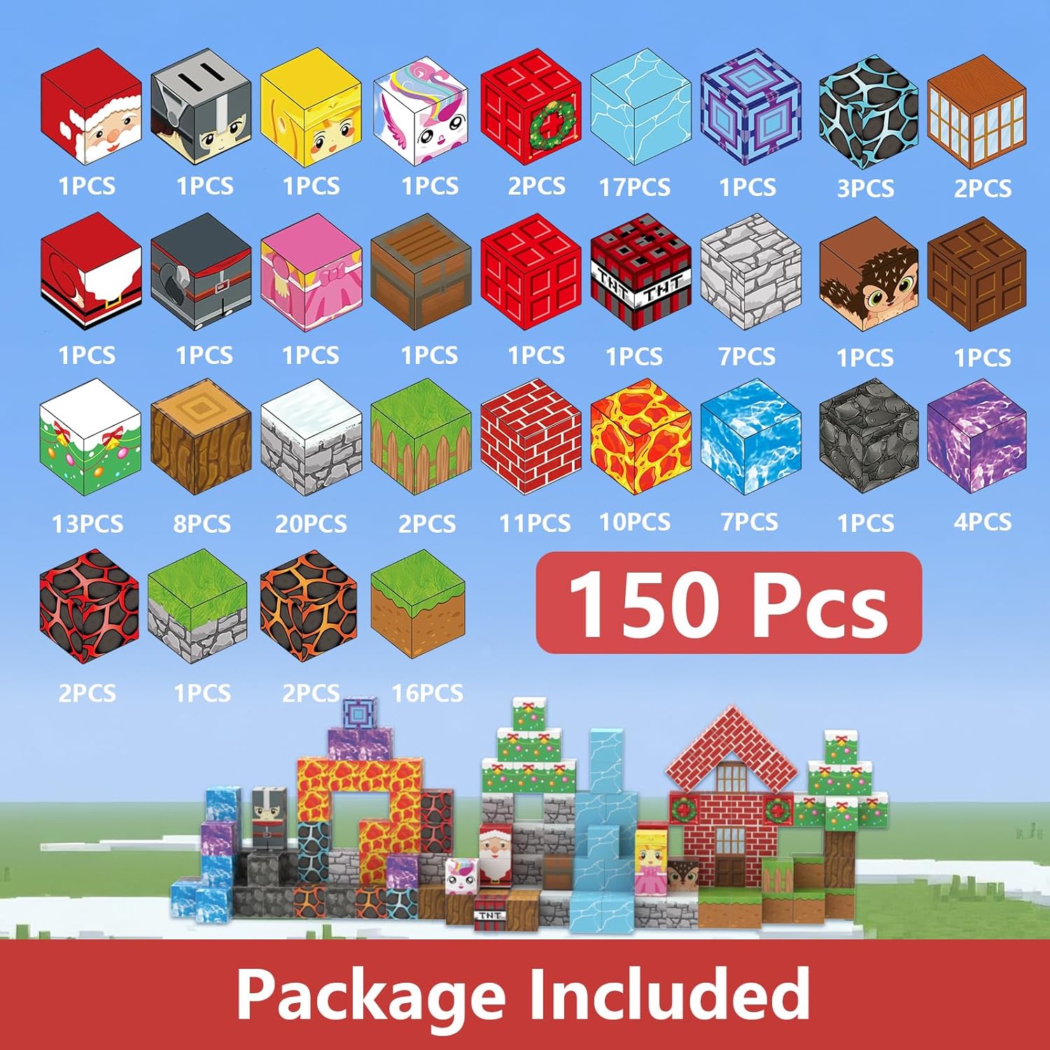 150PCS Nature Design & 150PCS Cross Town Magnetic Building Blocks 300PCS Combo Set