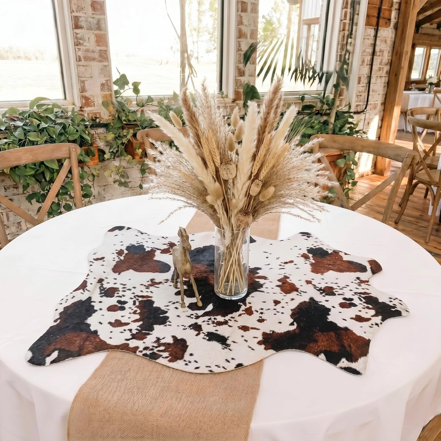 Irenare 24 x 28 Inches Faux Cowhide Rug Cow Print Table Runner Mat Cowhide Table Centerpiece Western Cowboy Party Decor Rustic Ranch Farmhouse Decoration for Birthday BBQ Wedding Decor