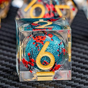 ARUOHHA DND Resin Dice Plum Blossom Liquid Core Golden Blue Sharp Edge Polyhedral Dice Set with Gift Box, Compatible with Dungeons Dragons Role Playing Game D and D Dice Set D20 D12 D10 D6