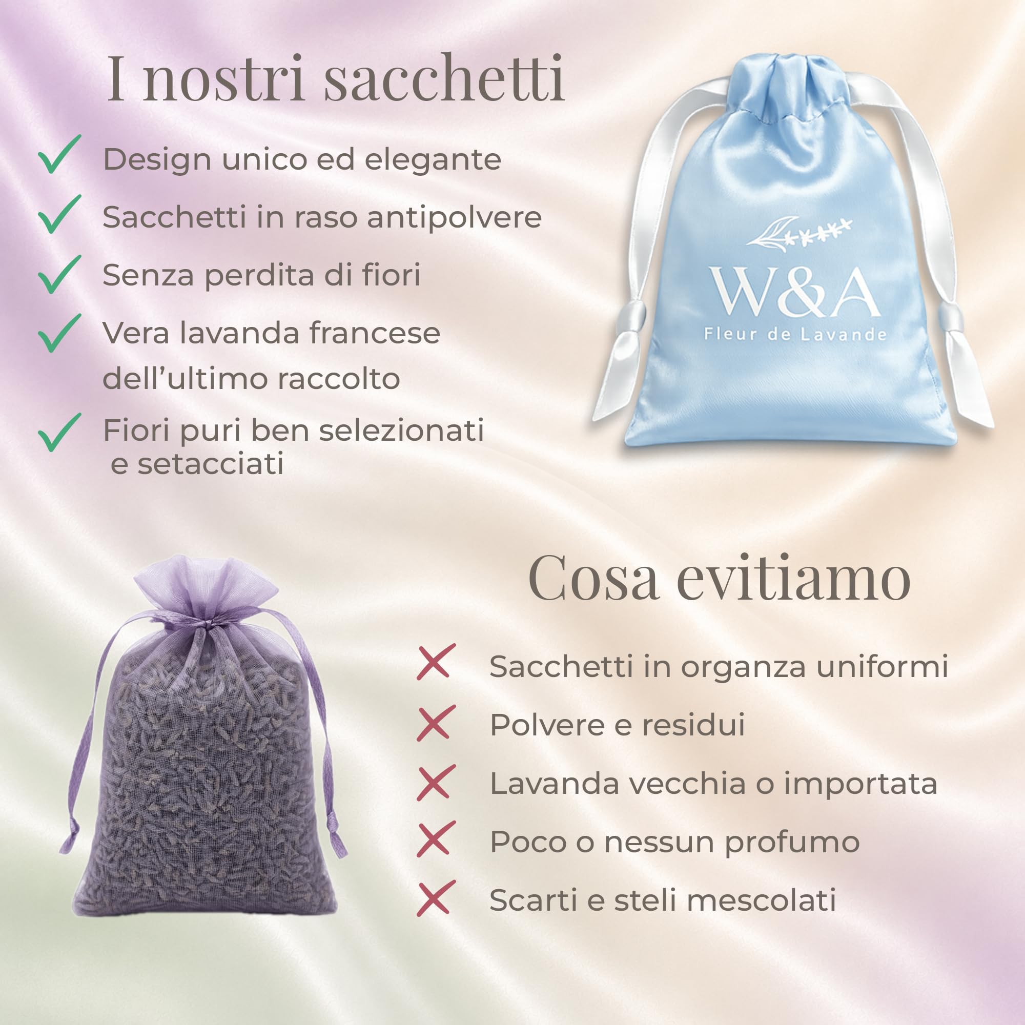 Sacchetti di Lavanda in Raso (16 Sacchetti) Lavanda Francese di Provenza | Ultimo Raccolto | 4 Colori Eleganti | Antitarme Naturale per Armadi e Cassetti | Confezione Regalo