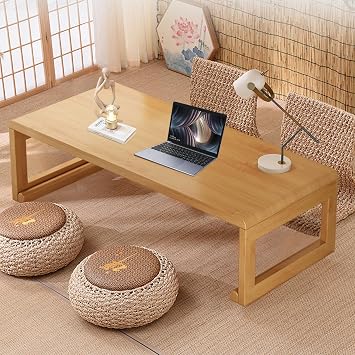 Japanese Floor Table Tea Table Low Coffee Table Bamboo Versatile Folding Design for Tatami Home,Office,Living Room Original Wood Color, 47.24" Dx 19.68" W x11.8 H