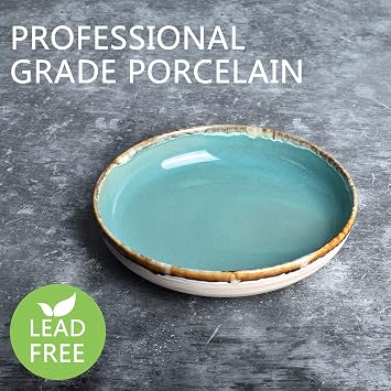 Stoneware Large Pasta Bowls, 40 Oz, Set of 4, Big Salad Bowls, Microwave and Dishwasher Safe (Turquoise Green, 9.3 in)
