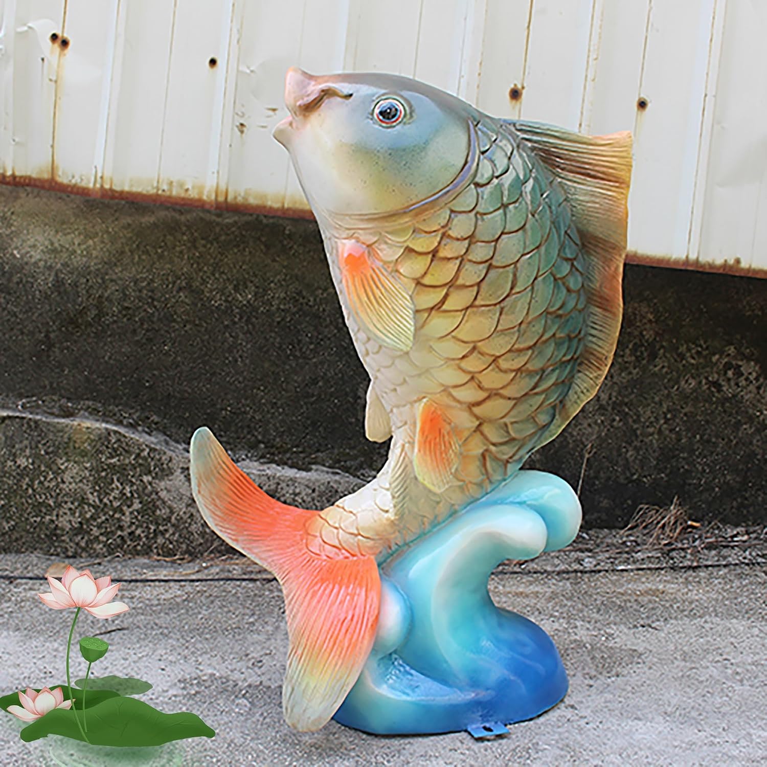 Garden Decor Koi pond spitter, above ground pool spitters, Koi Fish fountain spitter with Water pump, pool fountain spitter, garden Painted Koi sculpture, for Water Gardens and Koi Ponds(Green,36*24*6