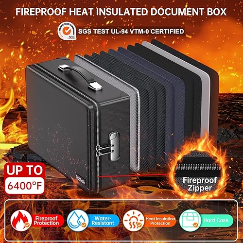 Miniatura 2 de DocSafe Caja de documentos ignífuga de 6400F con cerradura, aislamiento térmico, resistente al agua, 10 capas, caja fuerte con cremallera y