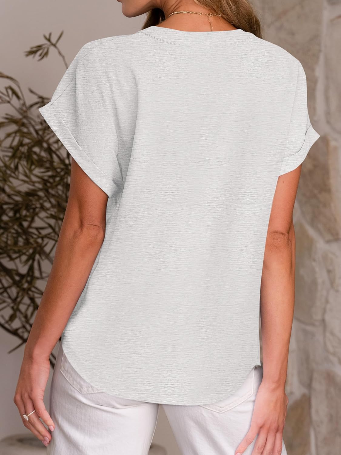 ANRABESS Women Short Sleeve Henley Top V Neck Dressy Business Casual Work Blouses Summer Shirts 2026 Vacation Fashion Clothes - Image 5