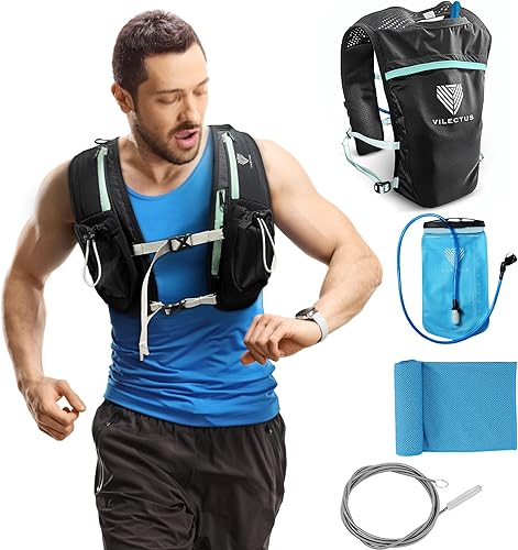 Chaleco para correr para mujeres y hombres  Mochila de hidratación con toalla de refrigeración y limpiador de tubos, bolsa de agua de 2.0 L, mochila