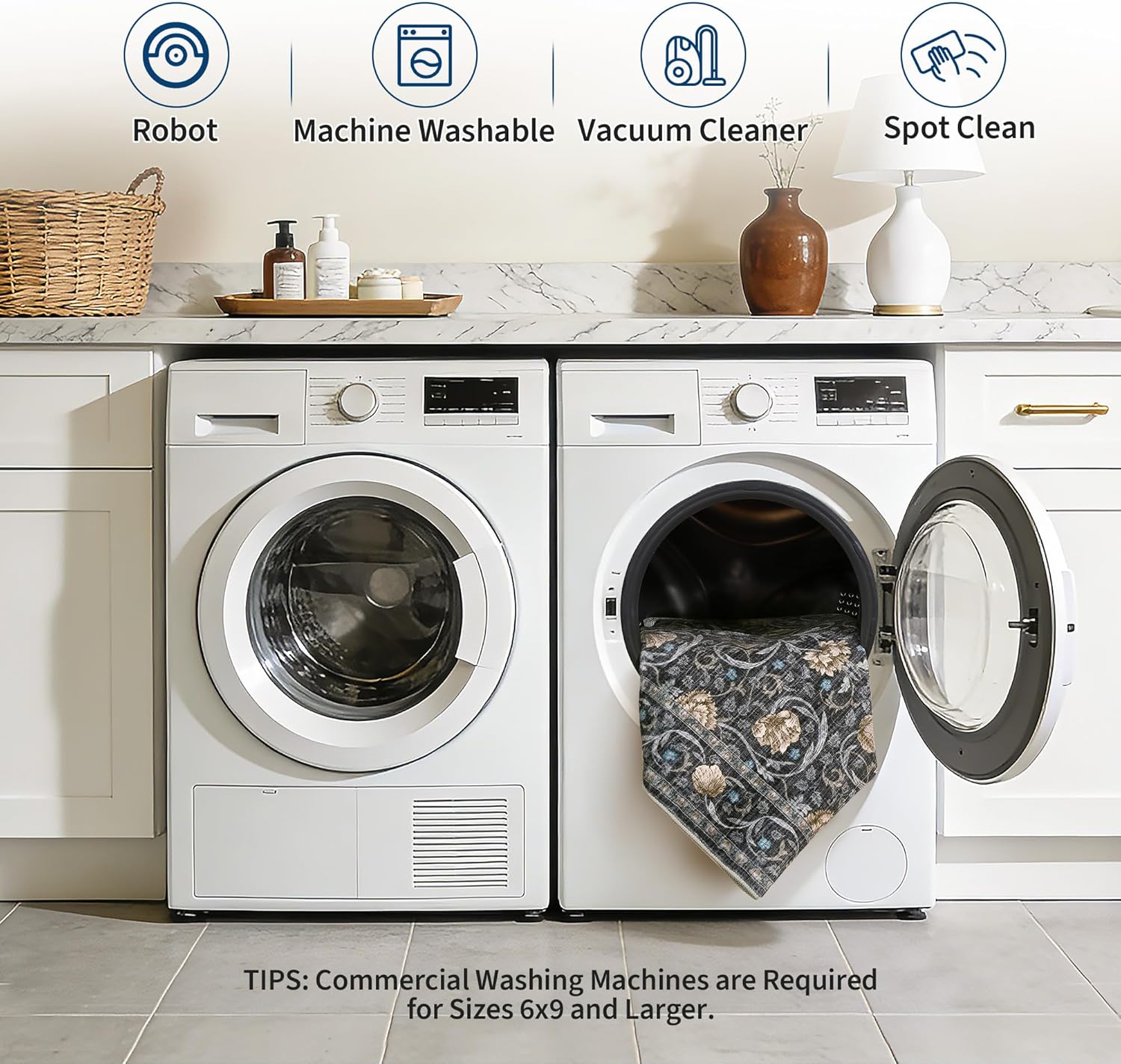 Garvee Floral 2x6 Runners for Hallways, Washable Soft Non Slip Kitchen Rugs, Ultra Thin Low Pile Entryway Rug, Indoor Vintage Stain Resistant Runner Rugs for Laundry Bedroom Bathroom, Dark Grey