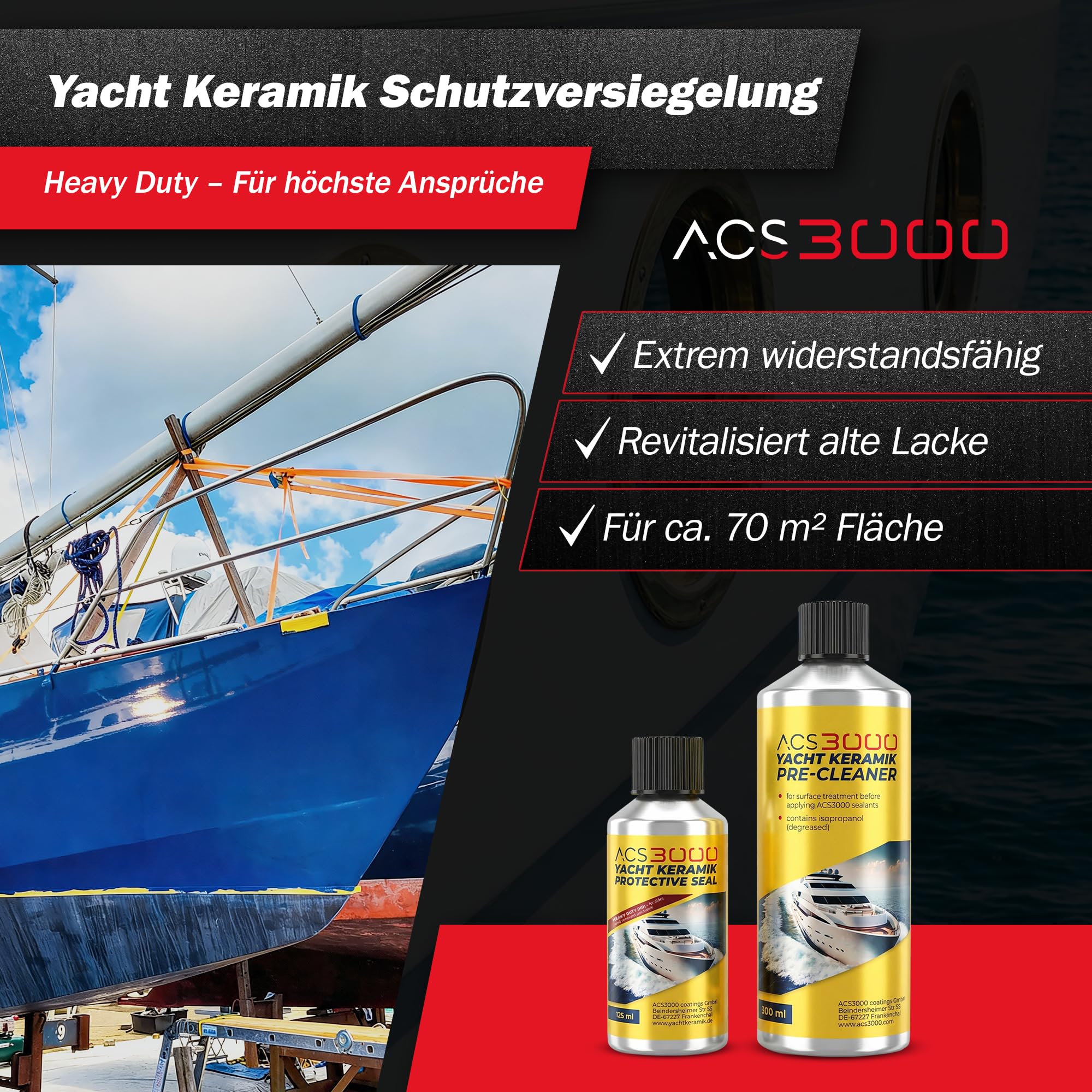 ACS3000 – Yacht Keramik Schutzversiegelung Basis-Set – yacht keramik versiegelung für ältere Lacke, Hochglanz Schutz, hydrophober Effekt, UV & Salzwasserbeständig