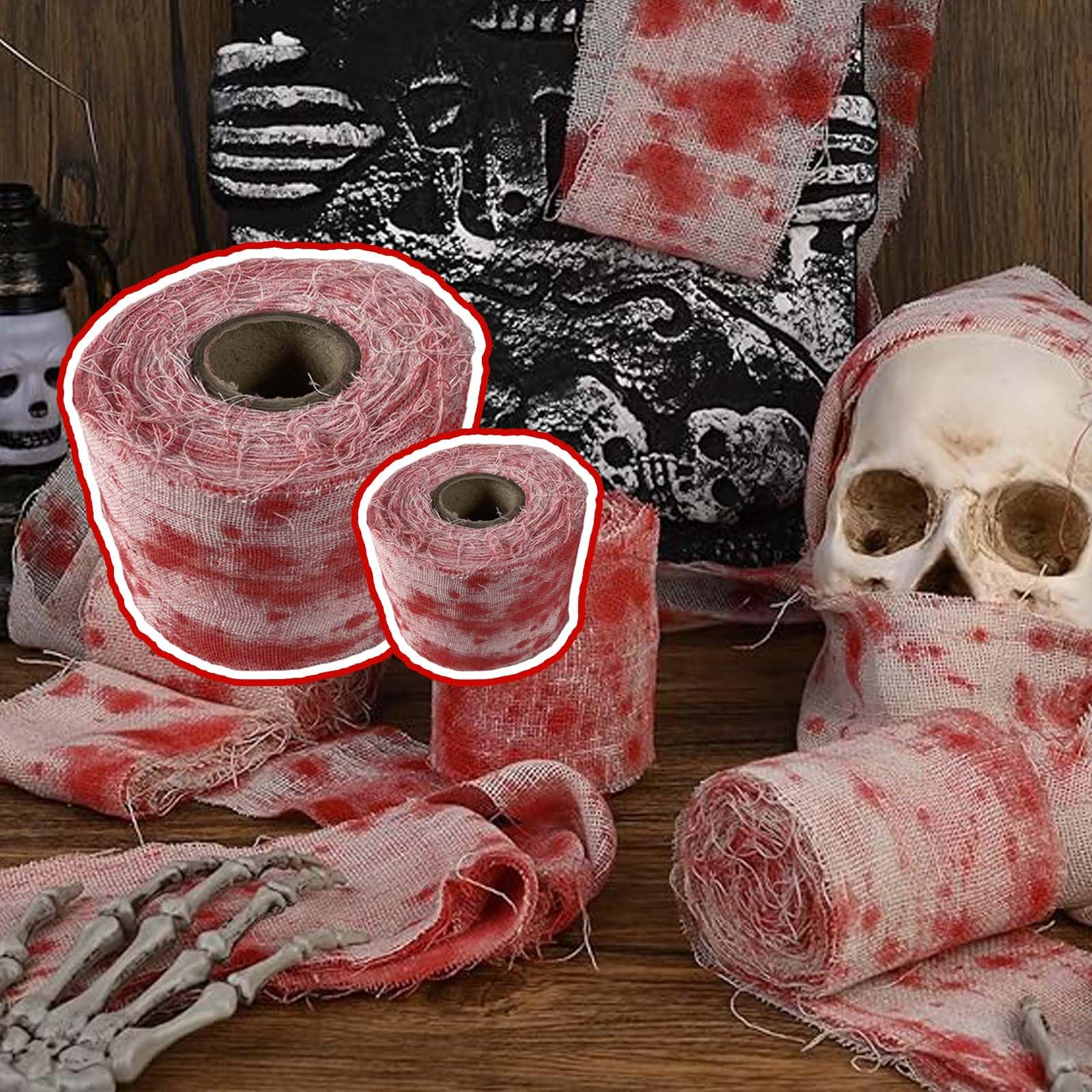 Halloweenowe bandaże dekoracyjne na Halloween, realistyczne dekoracje ogrodowe, Halloween przerażająca dekoracja, krwawe dekoracje na Halloween, maskowanie