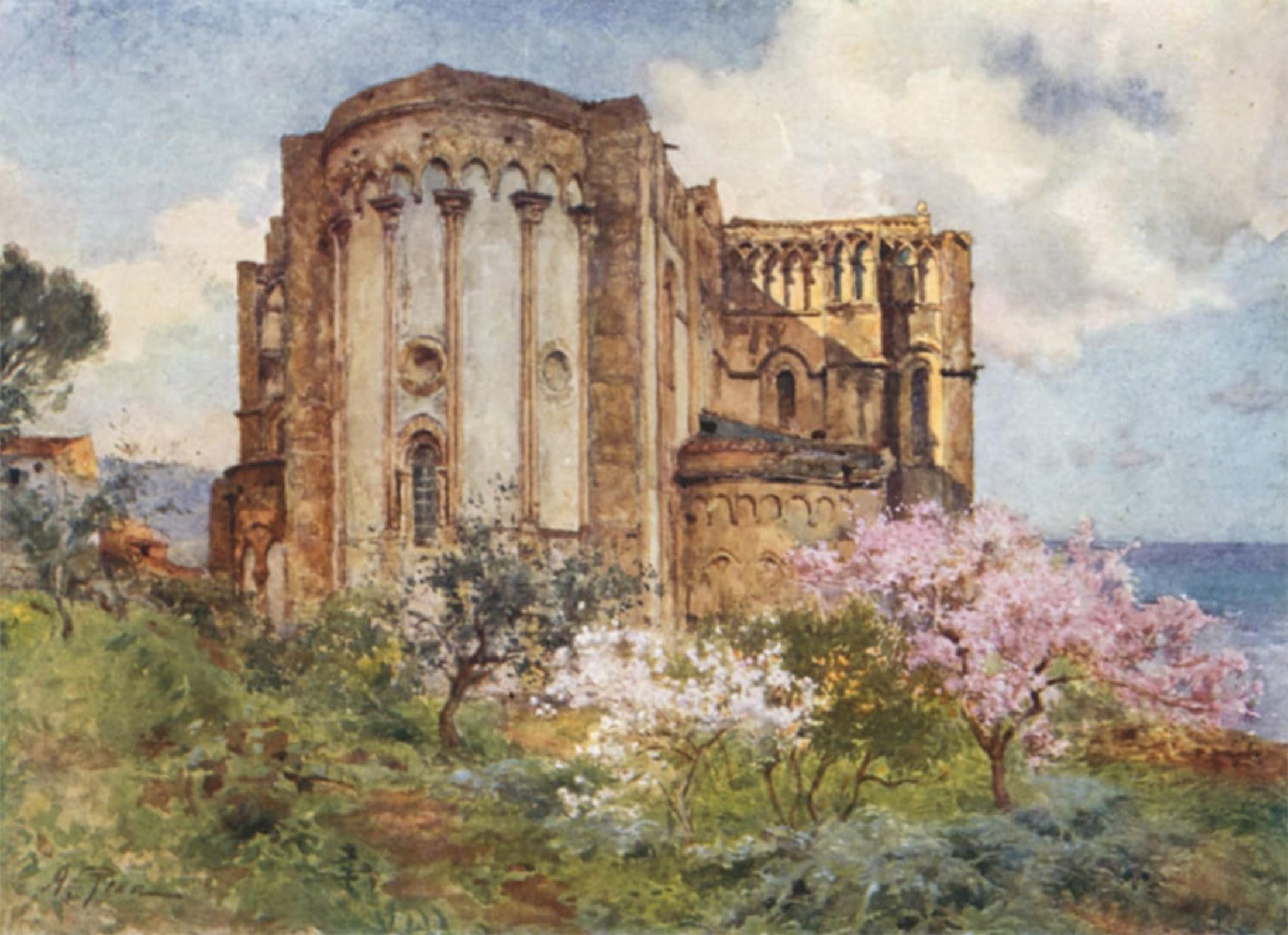 ARTXLXXBN Famous Art Print Poster Vintage Wall Art North-east View of the Cathedral Cefalu by Alberto Pisa Canvas Art Poster for Home Decor 60x90cm
