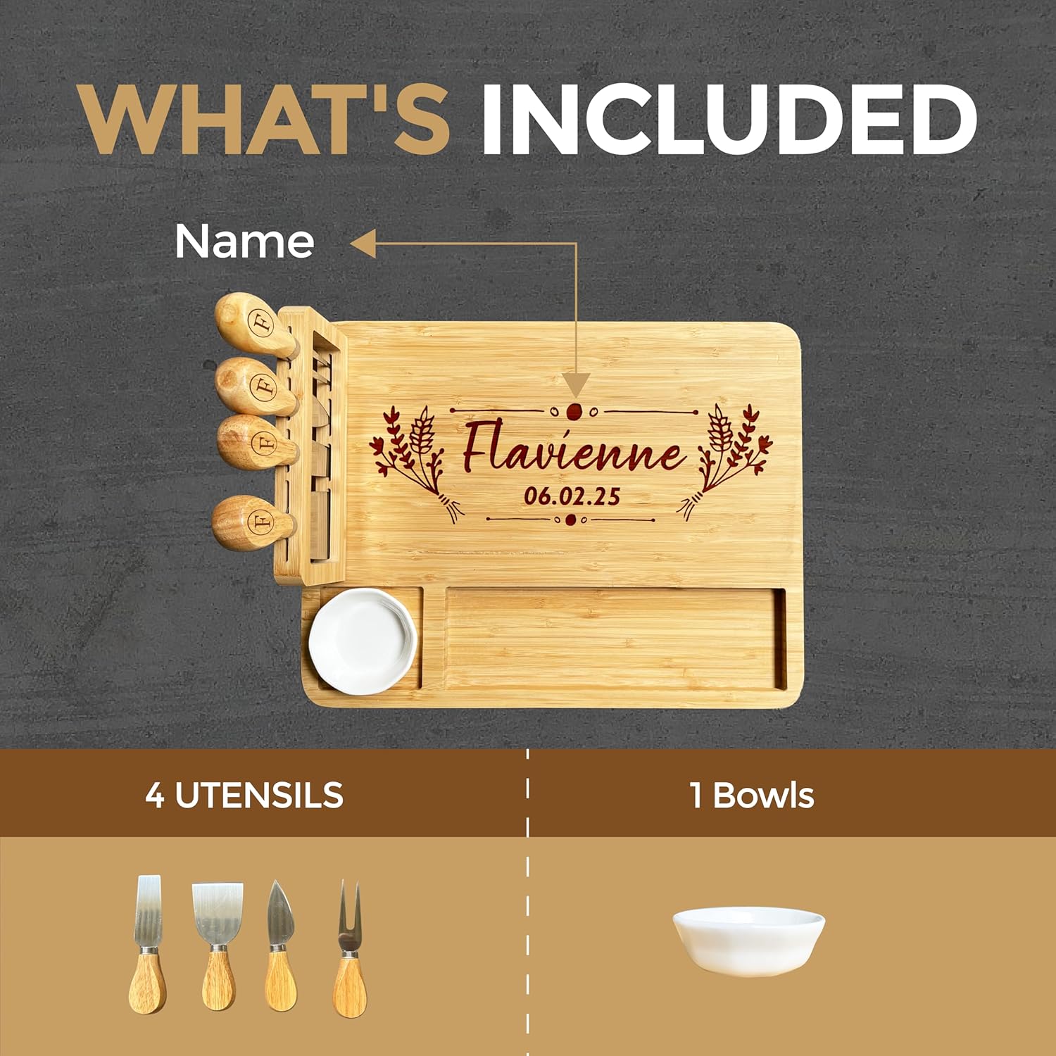 Personalized Bamboo Charcuterie Board with Vertical Magnetic Knife Storage,Modern Kitchenware,Serving Tray,Mother's Day Gifts for Mom,Wedding Birthday Housewarming Party Gifts for Family Women Couples - Image 7