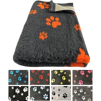 elropet Dog Mat vetbed for Small Dogs and Large Dogs/Premium 22 mm High Quality Level / Dog Blanket S/M/L Dark Grey + Orange Paw S 80 cm x 50 cm