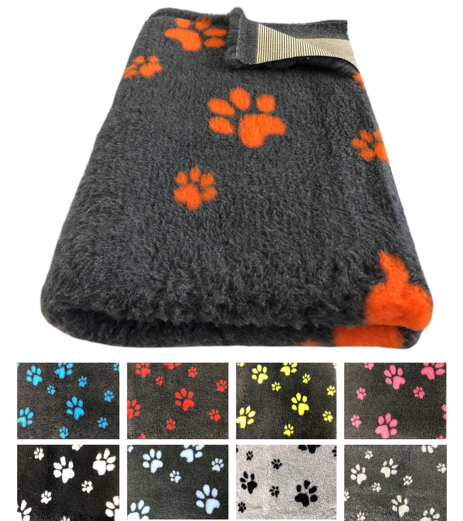 elropet Hundematte vetbed für kleine Hunde & große Hunde/Premium 22mm hohe Qualitätsstufe/Hundedecke S/M/L (Hellgrau + Schwarze Pfote, M 100cm X 80cm)