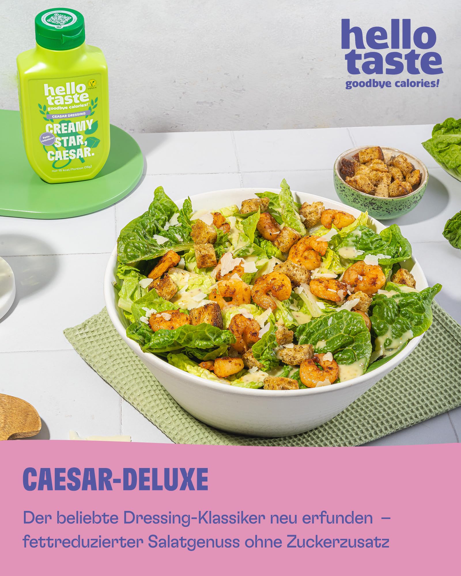 hellotaste Caesar Dressing 300ml Vorratspaket - kalorienreduziert, ohne Zuckerzusatz & voller Geschmack | Für Gerichte, zum Grillen uvm. | Vegan, aspartamfrei, laktosefrei| 7 x 300ml