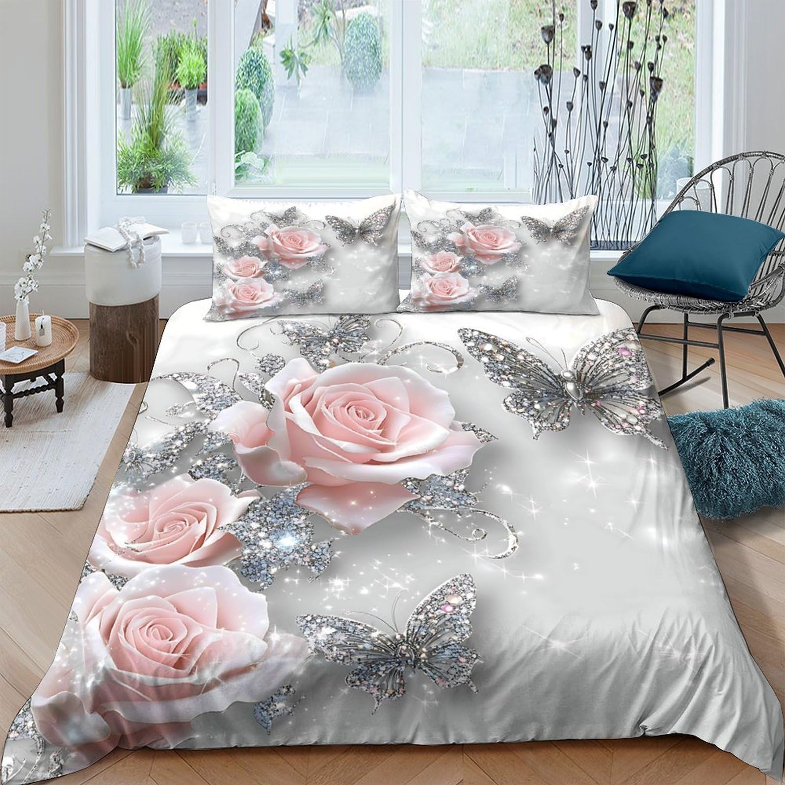 Housse de Couette Rose 3D pour une Chambre Parentale Romantique