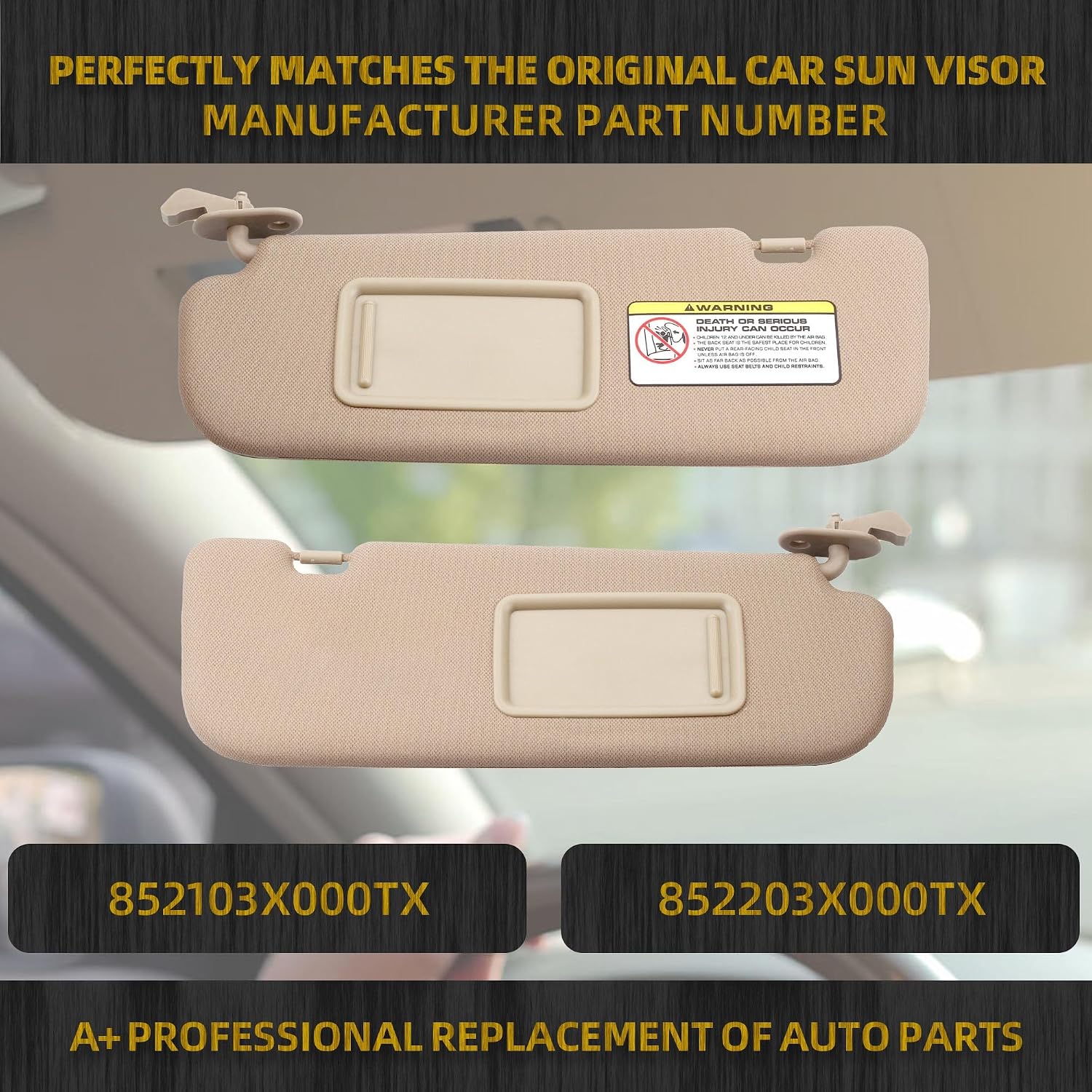 Dasbecan Beige Pair Sun Visor Compatible with Hyundai Elantra 2011 2012 2013 2014 2015 Replaces# 852103X000TX 852203X000TX