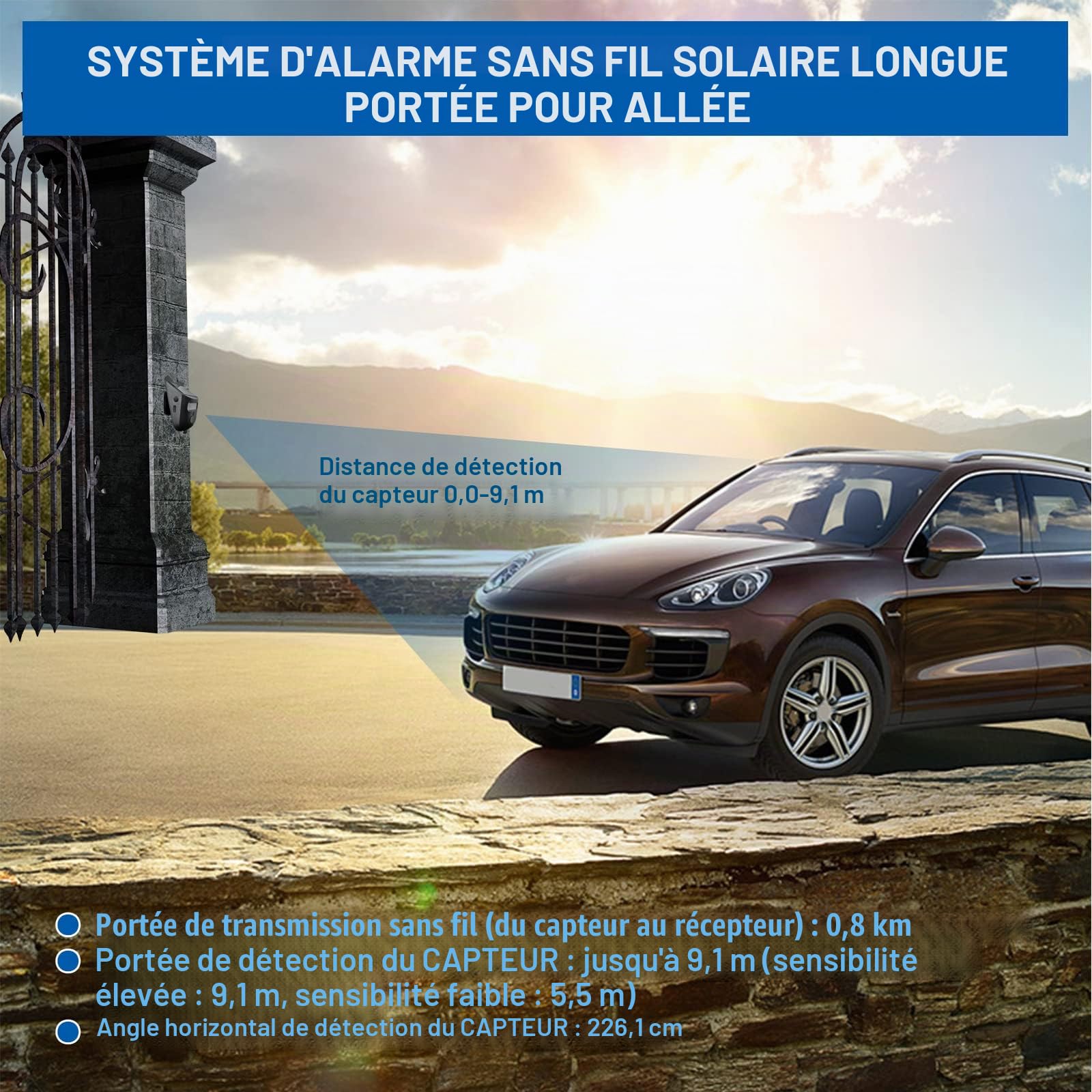 Alarme Maison sans Fil - Detecteur de Mouvement pour Entreprise/Magasin/Bureau - Alarme - Système d'alerte de sécurité à Monter soi-même (2 capteurs et 1 Sonnette)
